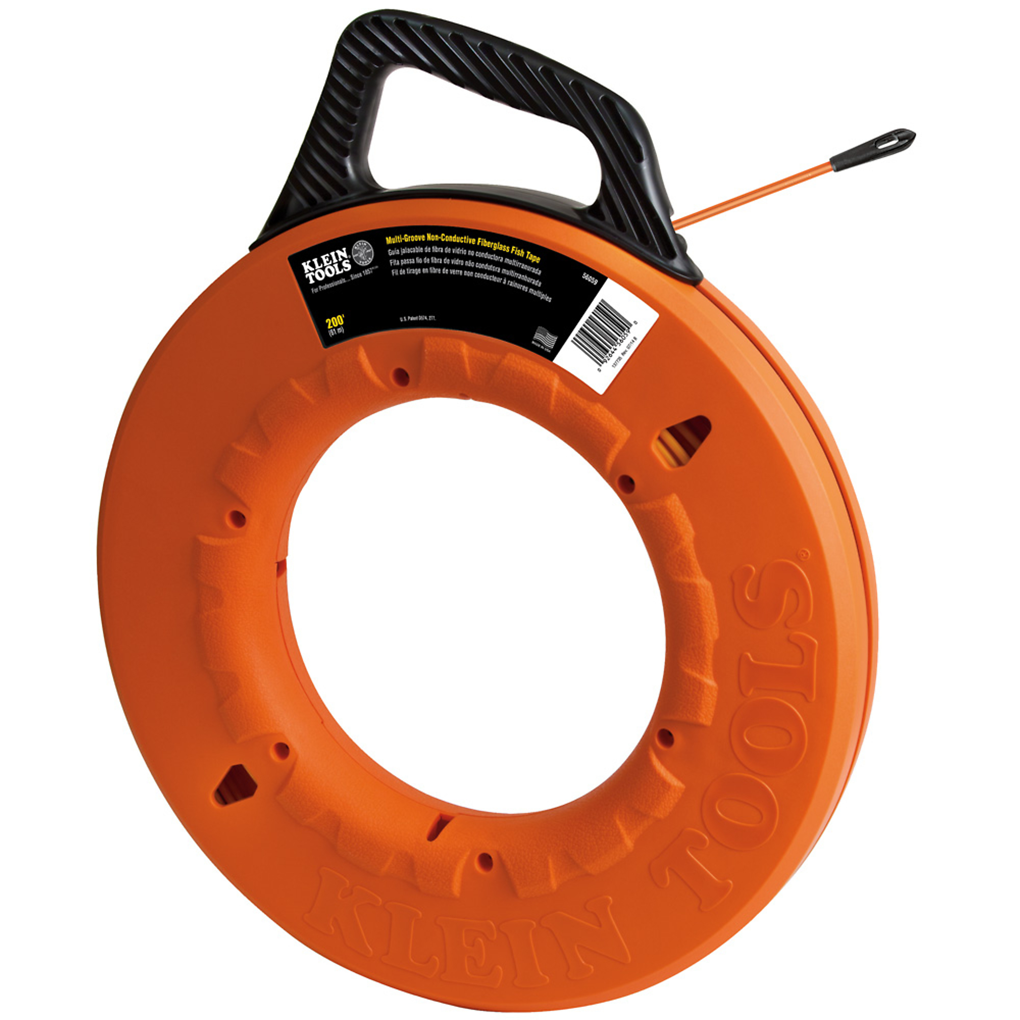 Klein Tools, Multi-Groove Fiberglass Fish Tape 200ft., Tape Length 2400 in, Tape Diameter 3/16 in, Model 56059