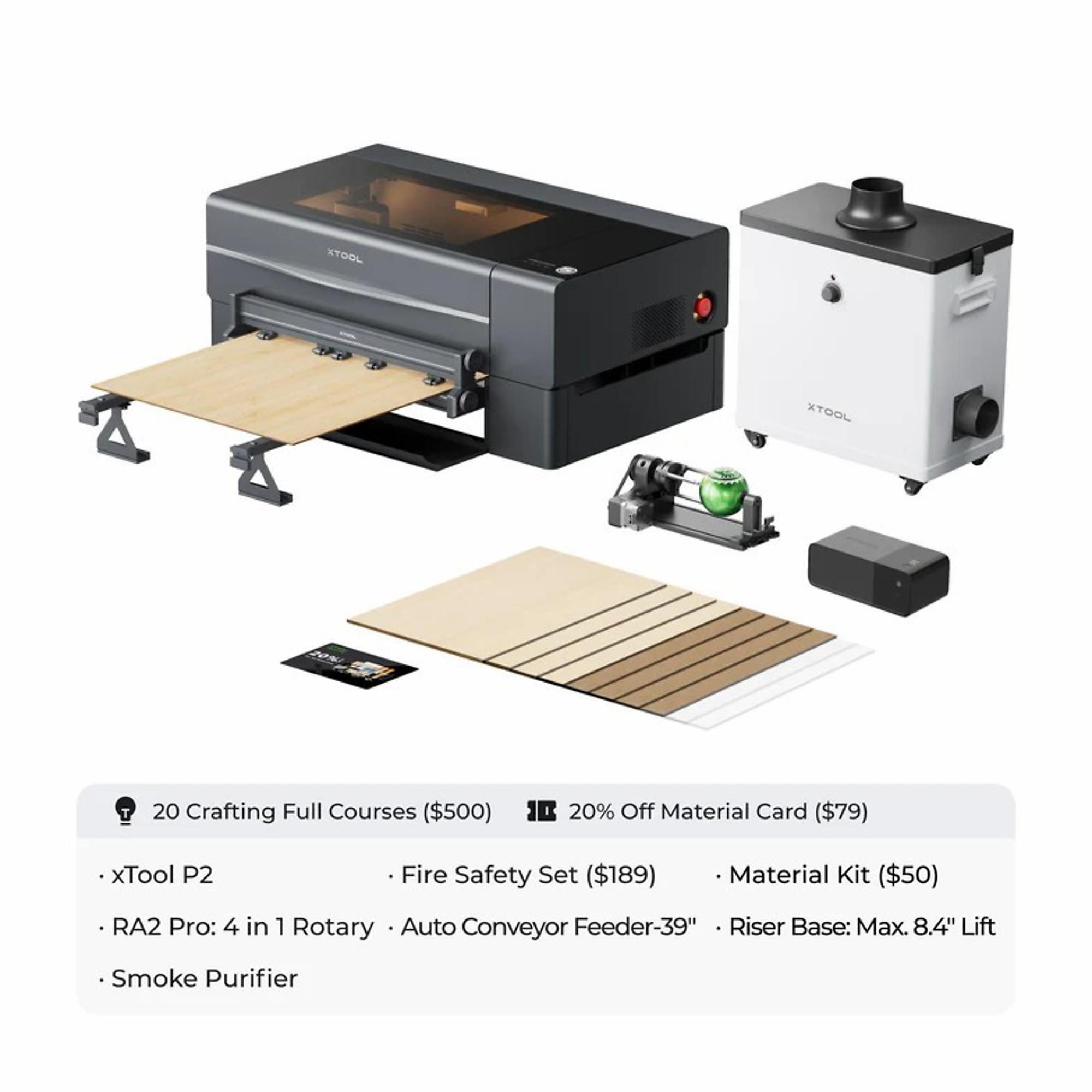 xTool, Laser Cutter and Engraver, 55w, 600mm/s, Model, Working Width 29.13 in, Working Length 44.09 in, Laser Power 55 W, Model P1030386-279-296-239-