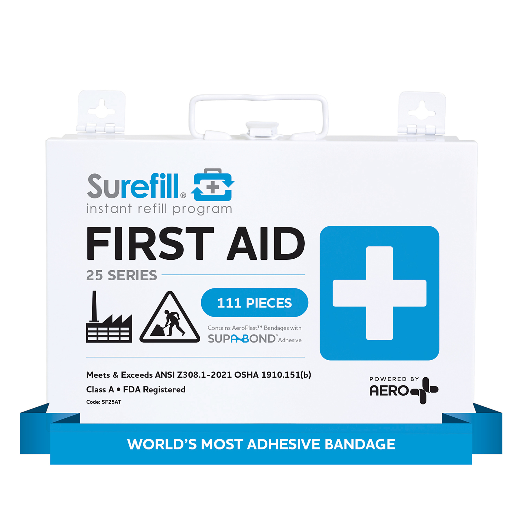 Aero Healthcare, 25 ANSI 2021 A+ First Aid Kit, Metal Case, Items Per Kit 111 Class A, ANSI Compliant, Model SF25AT