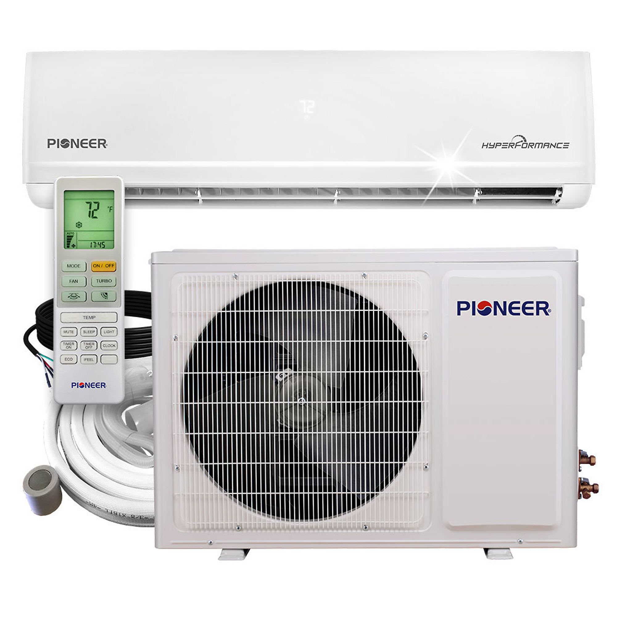 PIONEER, 12000 BTU Mini Split Inverter++ AC Hyper Heat Pump, BTU Cooling 12000 Volts 230 Cooling Capacity 550 ftÂ², Model WYF012GHFI25RH-16