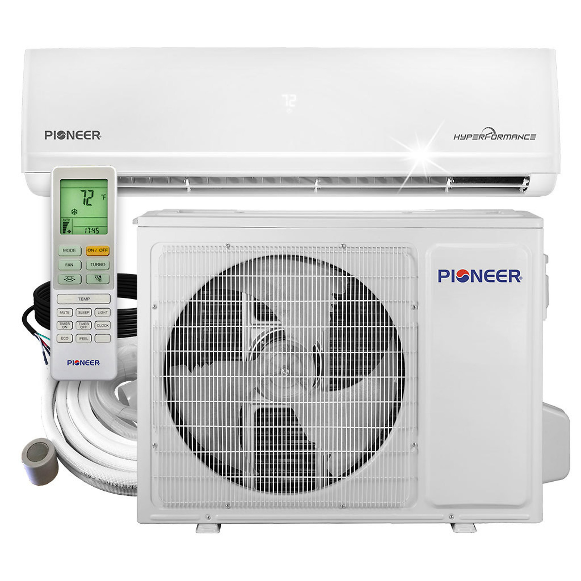 PIONEER, 18000 BTU Mini Split Inverter++ AC Hyper Heat Pump, BTU Cooling 18000 Volts 230 Cooling Capacity 775 ftÂ², Model WYF018GHFI25RH-16