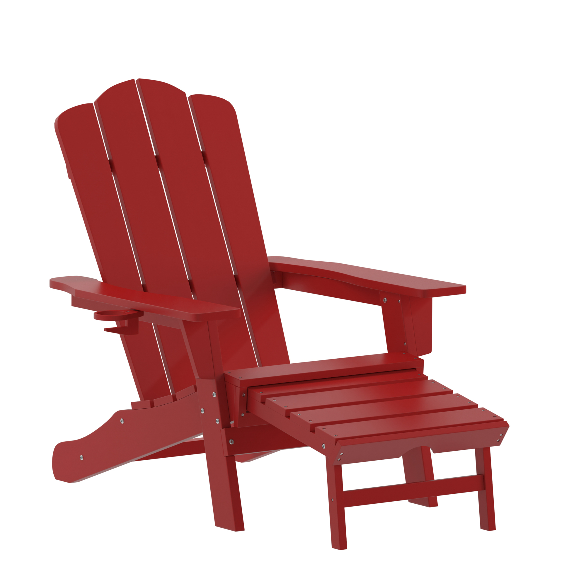 Flash Furniture, Red Adirondack Chair with Ottoman and Cupholder, Primary Color Red, Material HDPE, Width 33.75 in, Model LEHMP1044110RD