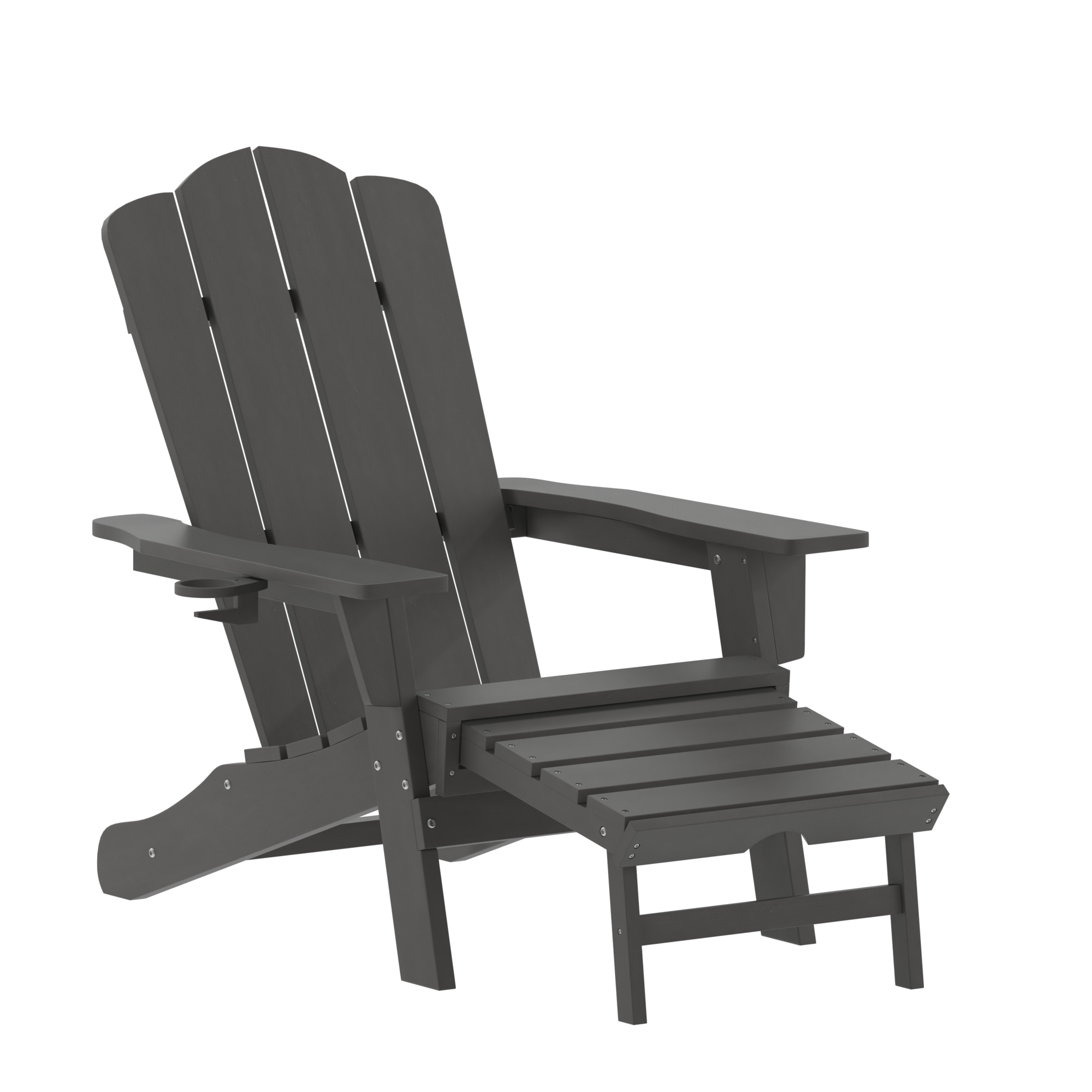 Flash Furniture, Gray Adirondack Chair with Ottoman and Cupholder, Primary Color Gray, Material HDPE, Width 33.75 in, Model LEHMP1044110GY