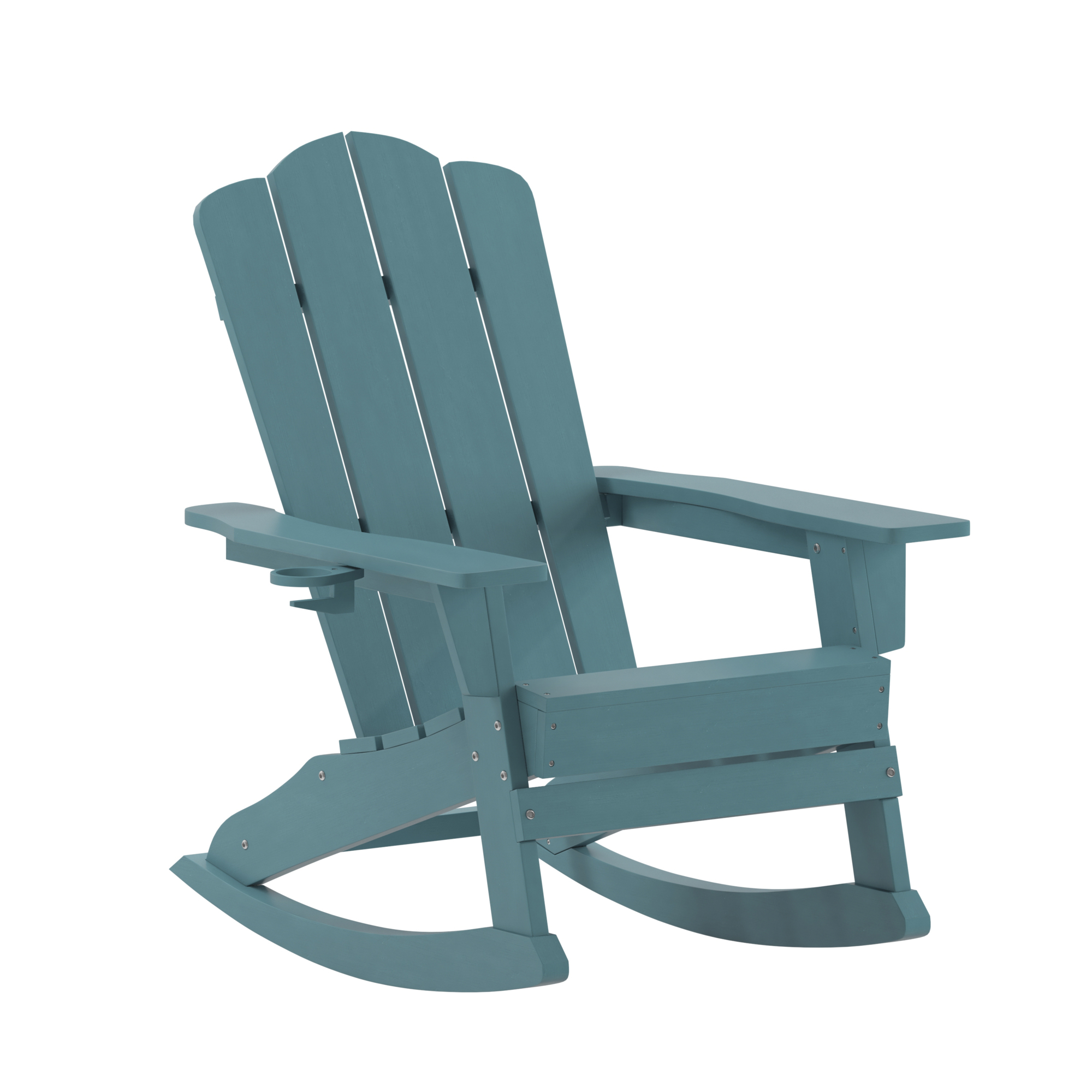 Flash Furniture, Blue Adirondack Rocking Chair with Cupholder, Primary Color Blue, Material HDPE, Width 29.75 in, Model LEHMP104431BL