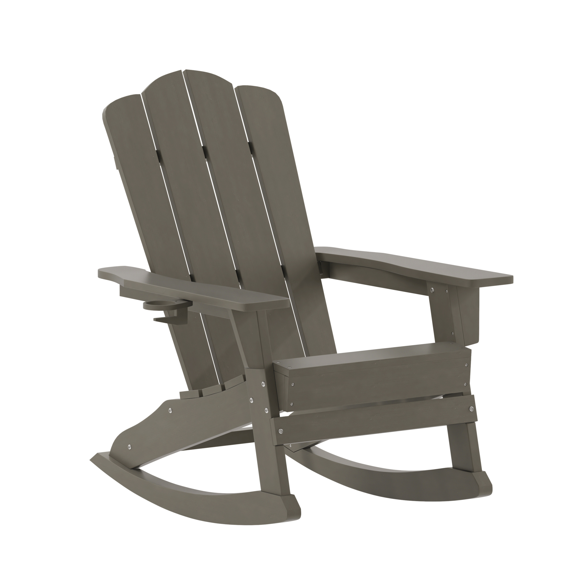 Flash Furniture, Brown Adirondack Rocking Chair with Cupholder, Primary Color Brown, Material HDPE, Width 29.75 in, Model LEHMP104431BR