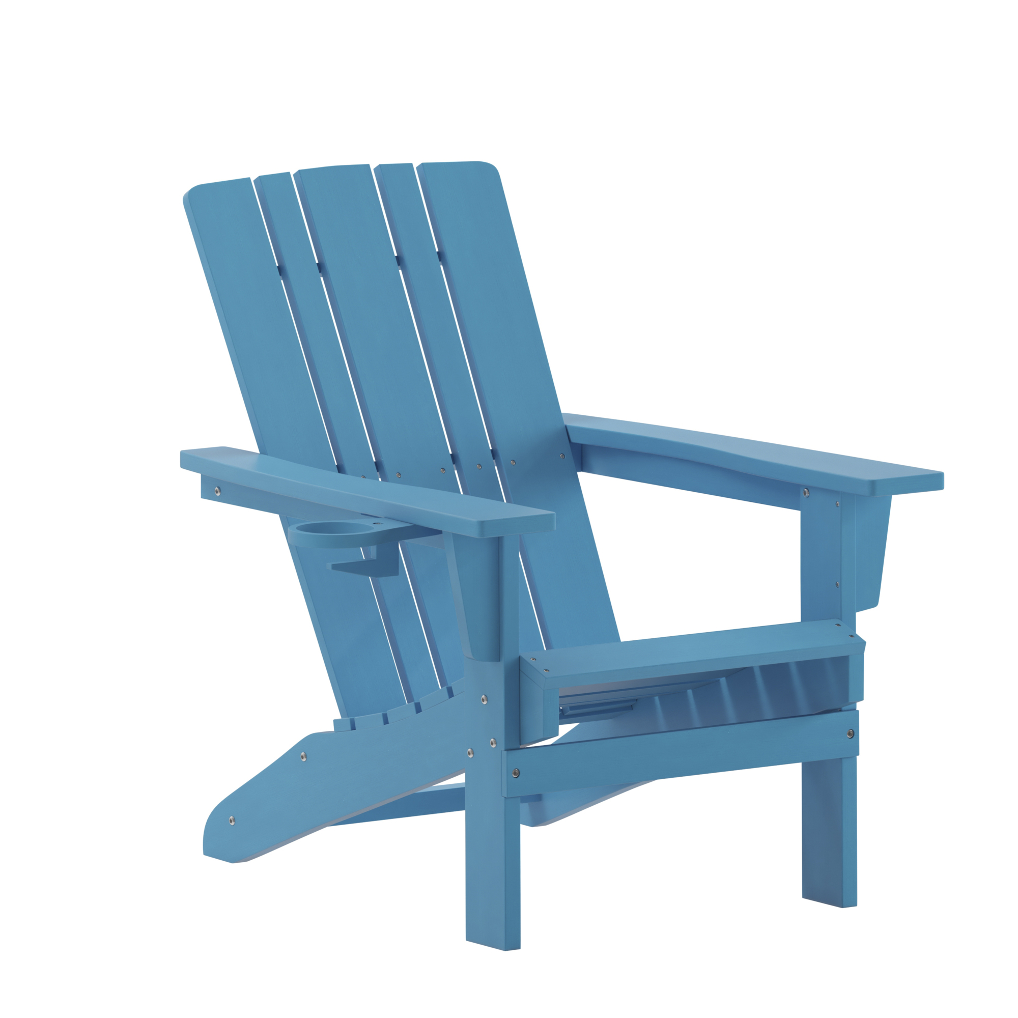 Flash Furniture, Blue Adirondack Patio Chair with Cupholder, Primary Color Blue, Material HDPE, Width 33.5 in, Model LEHMP104510BL