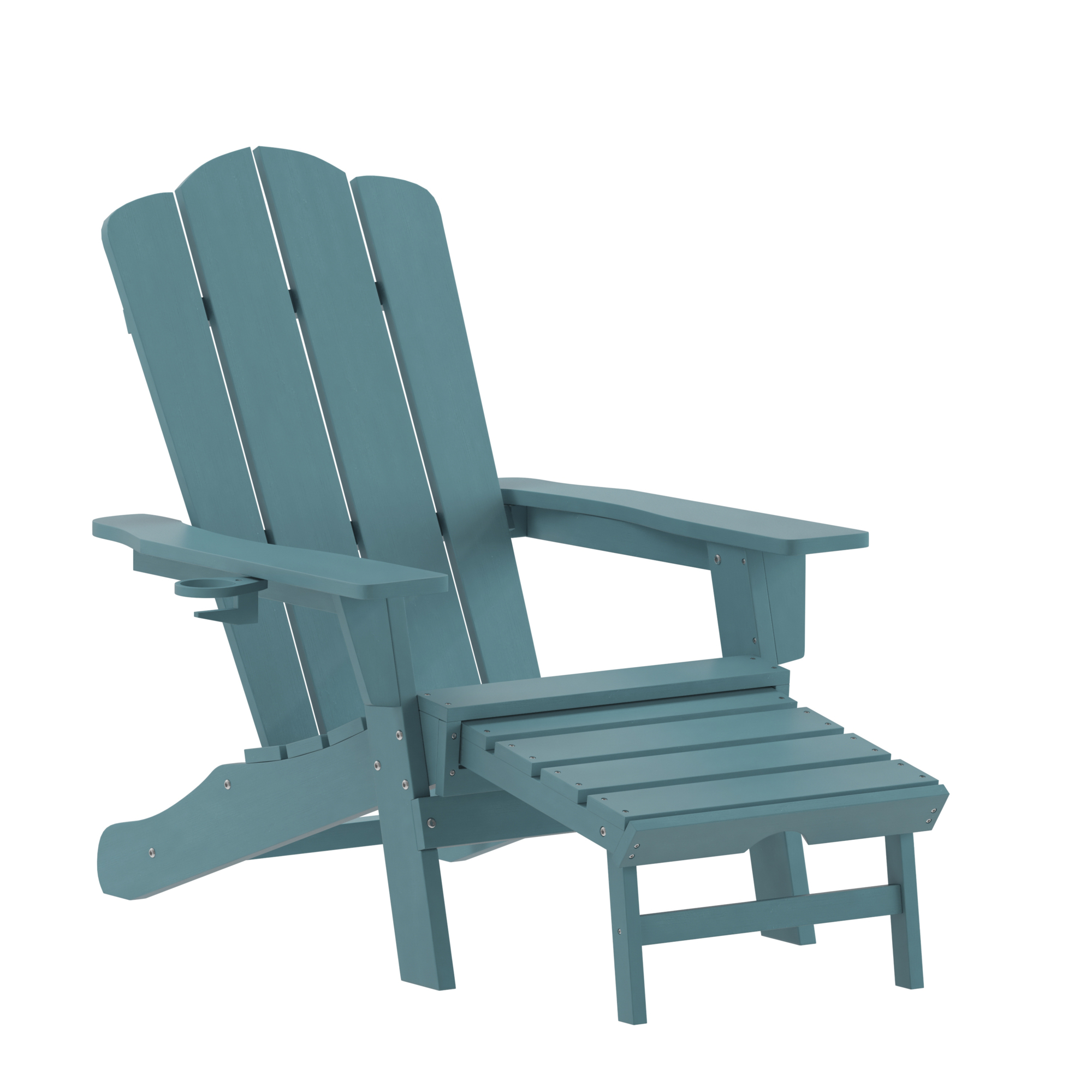 Flash Furniture, Blue Adirondack Chair with Ottoman and Cupholder, Primary Color Blue, Material HDPE, Width 33.75 in, Model LEHMP1044110BL