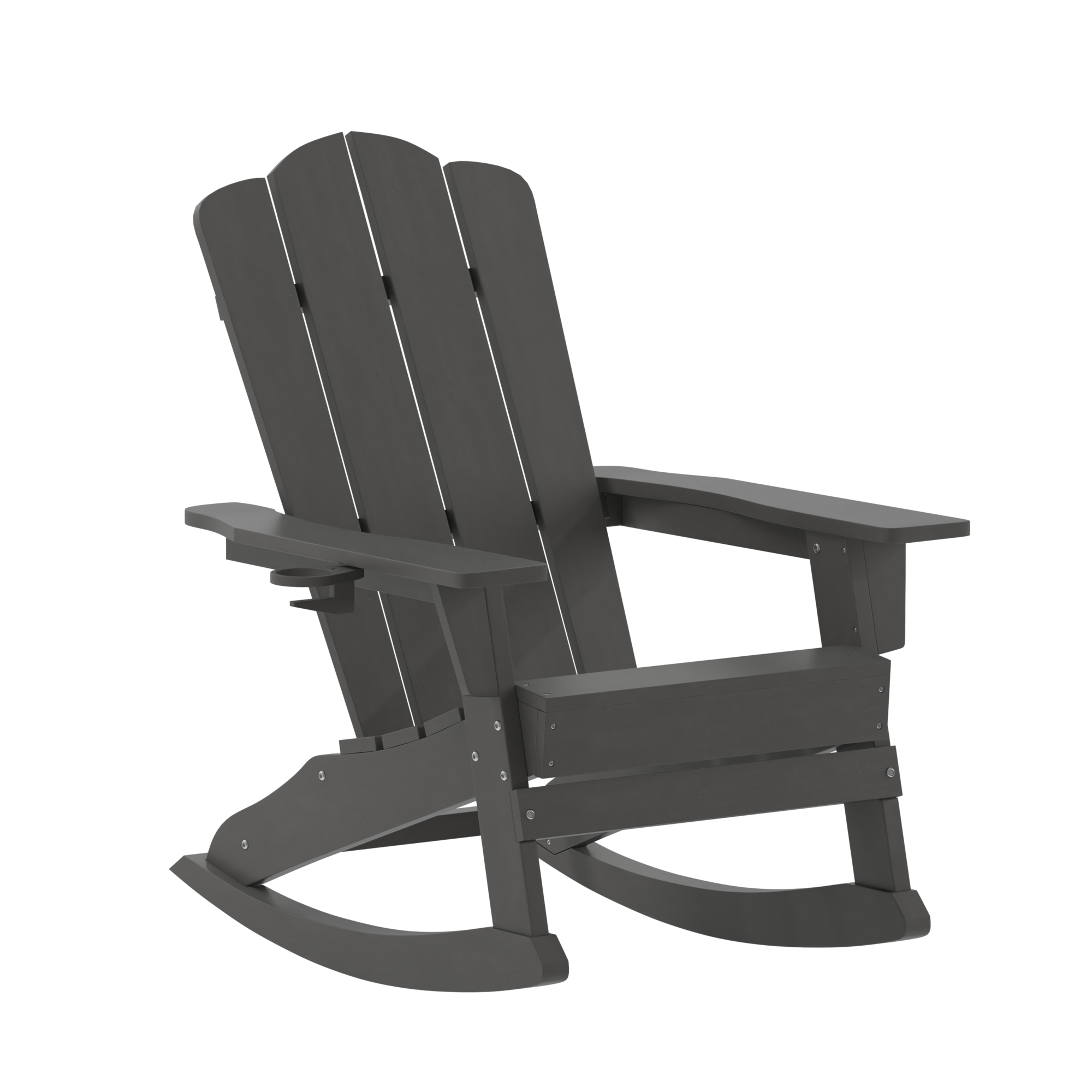 Flash Furniture, Gray Adirondack Rocking Chair with Cupholder, Primary Color Gray, Material HDPE, Width 29.75 in, Model LEHMP104431GY