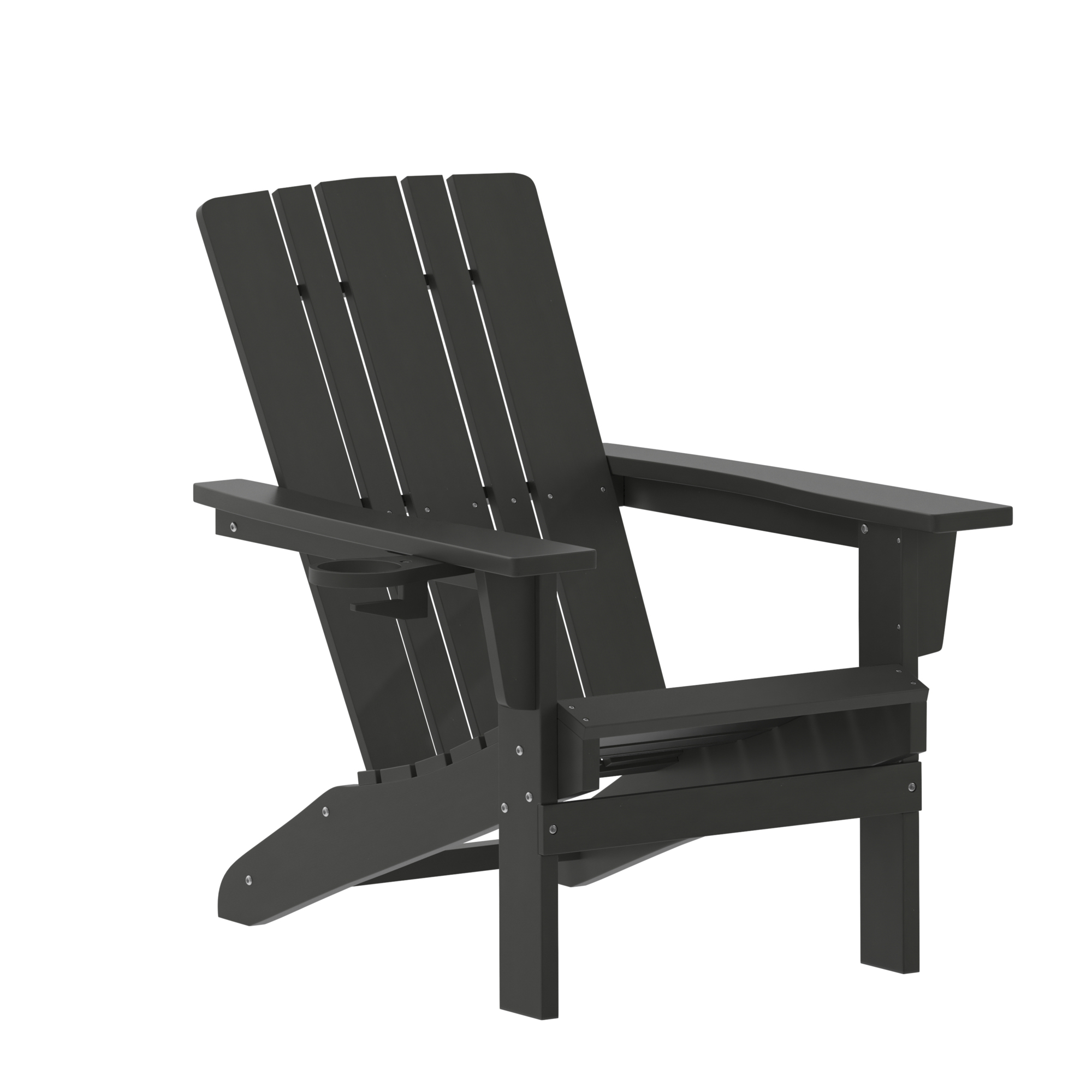 Flash Furniture, Black Adirondack Patio Chair with Cupholder, Primary Color Black, Material HDPE, Width 33.5 in, Model LEHMP104510BK
