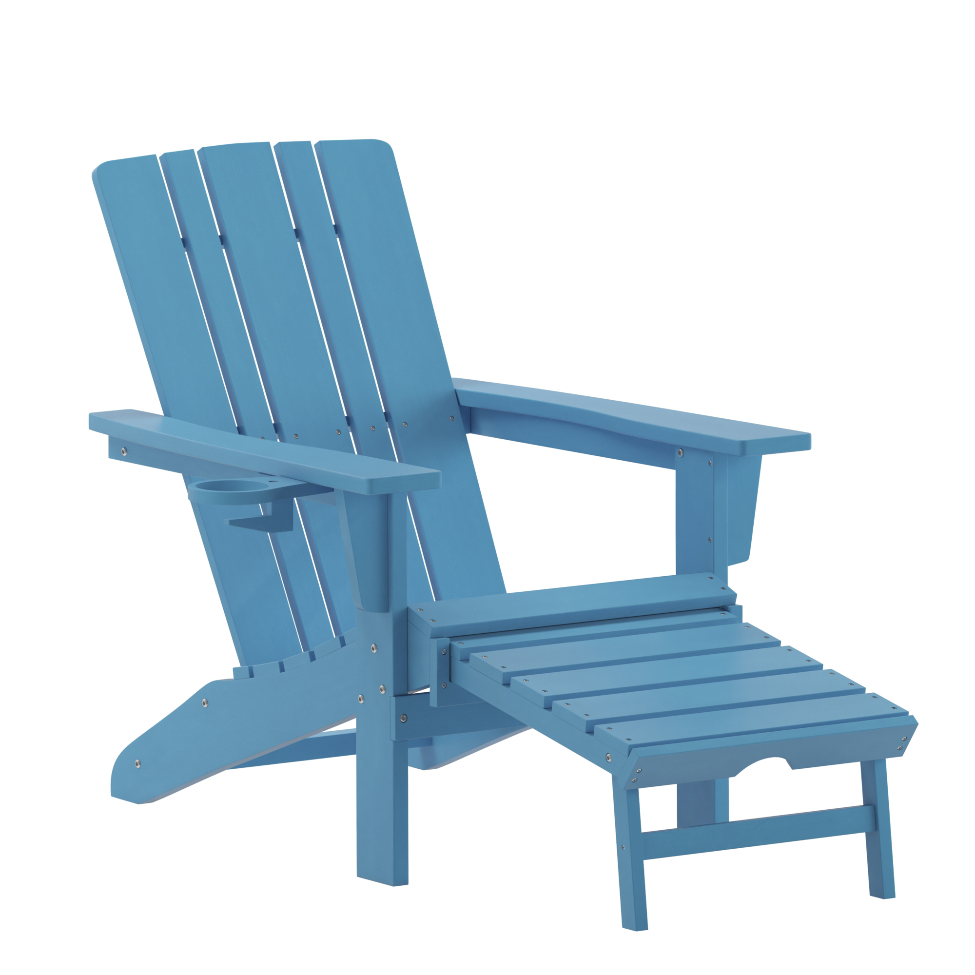 Flash Furniture, Blue Adirondack Chair with Ottoman and Cupholder, Primary Color Blue, Material HDPE, Width 33.75 in, Model LEHMP1045110BL