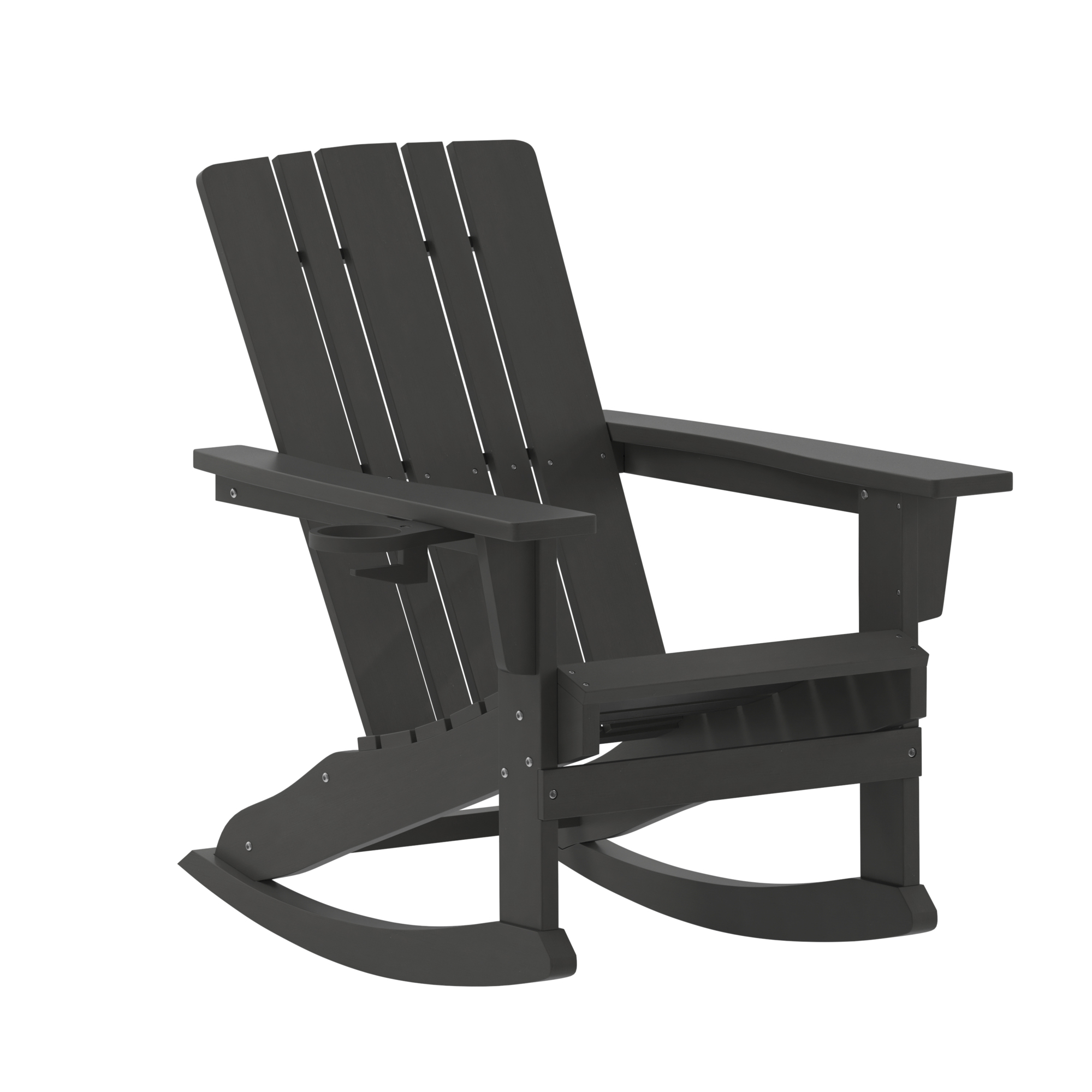 Flash Furniture, Black Adirondack Rocking Chair with Cupholder, Primary Color Black, Material HDPE, Width 33.5 in, Model LEHMP104531BK