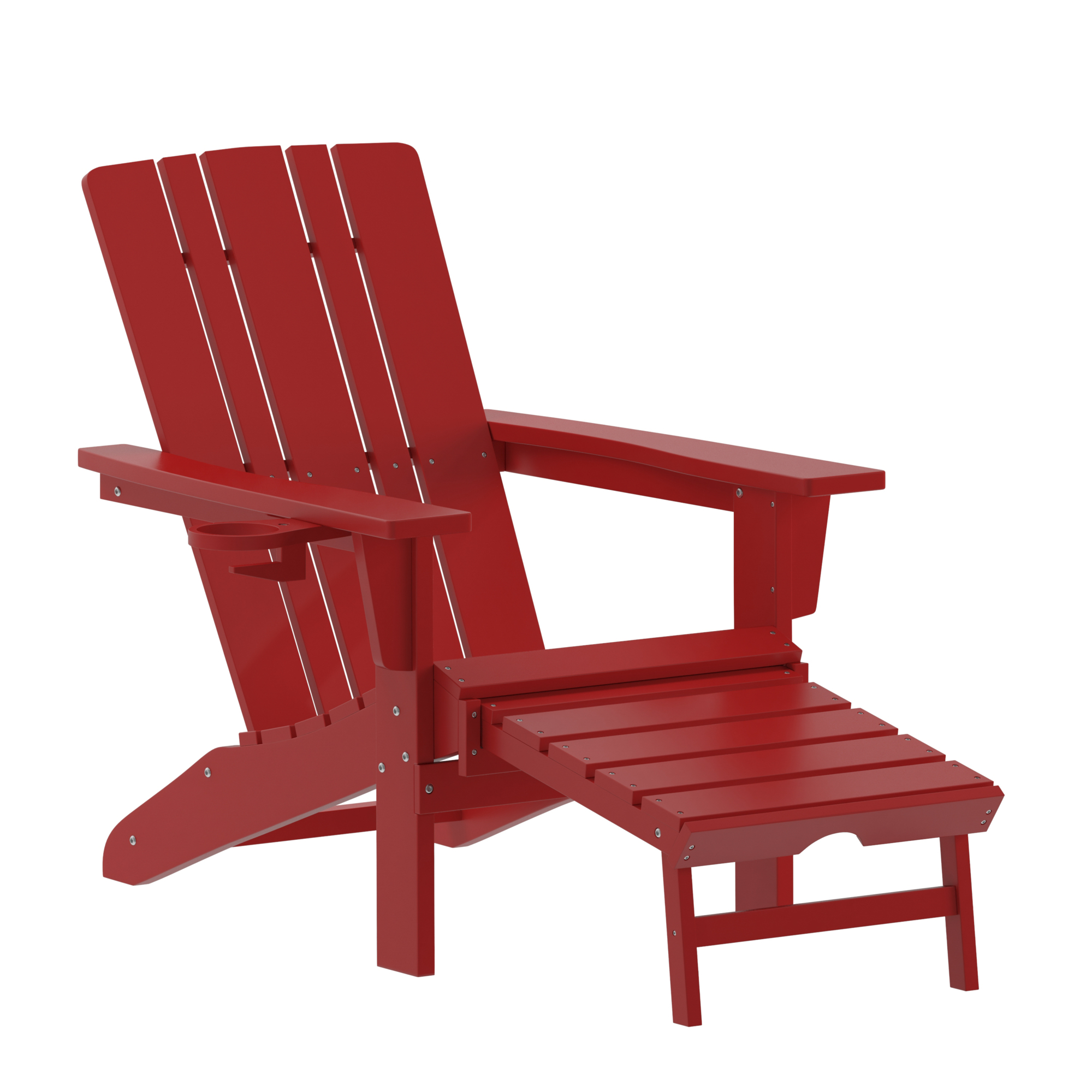 Flash Furniture, Red Adirondack Chair with Ottoman and Cupholder, Primary Color Red, Material HDPE, Width 33.75 in, Model LEHMP1045110RD