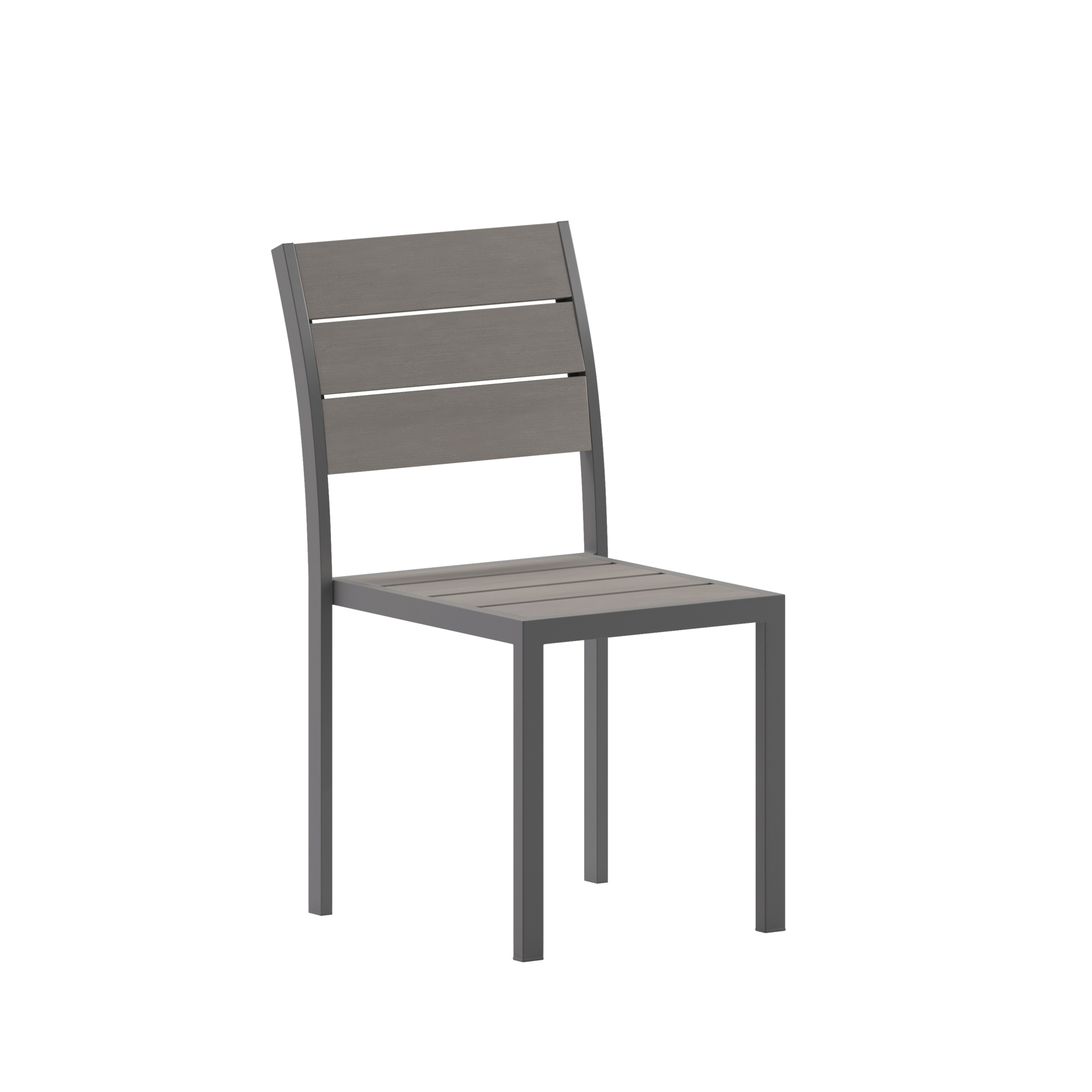 Flash Furniture, Gray/Gray Armless Faux Teak Patio Dining Chair, Primary Color Gray, Material Iron, Width 15.75 in, Model SBCA108GRY