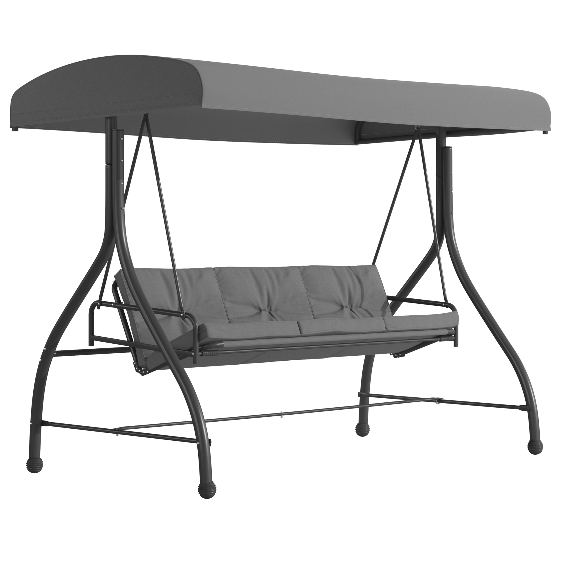 Flash Furniture, Gray 3-Seater Convertible Canopy Patio Swing/Bed, Primary Color Gray, Material Steel, Width 86 in, Model TLH007GY