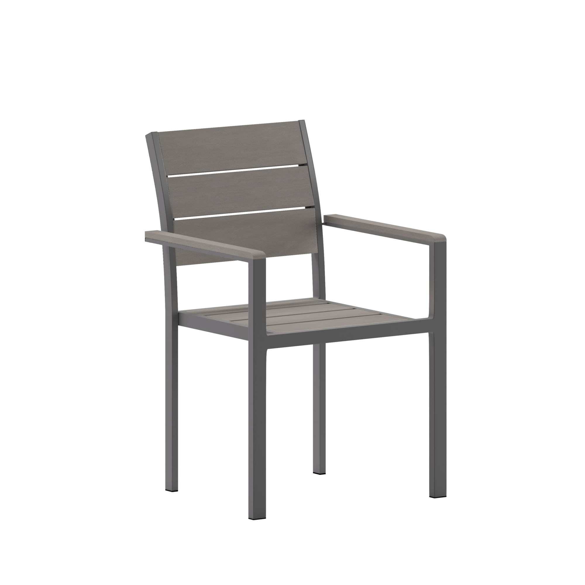 Flash Furniture, Gray/Gray Faux Teak Patio Chair with Arms, Primary Color Gray, Material Iron, Width 15.75 in, Model SBCA108WAGRY