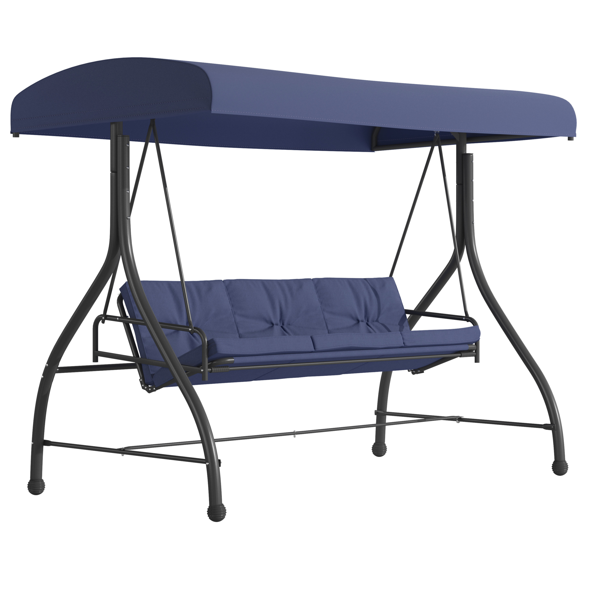 Flash Furniture, Navy 3-Seater Convertible Canopy Patio Swing/Bed, Primary Color Blue, Material Steel, Width 86 in, Model TLH007NV