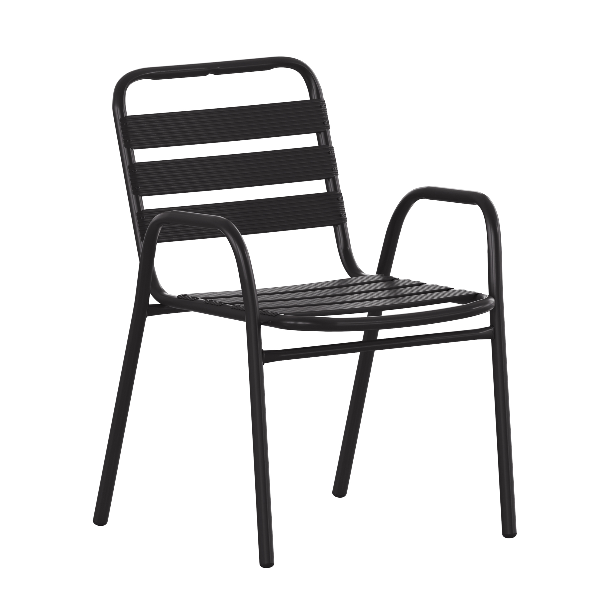Flash Furniture, Commercial Black Restaurant Stack Chair with Arms, Primary Color Black, Material Aluminum, Width 21.25 in, Model TLH018CBK