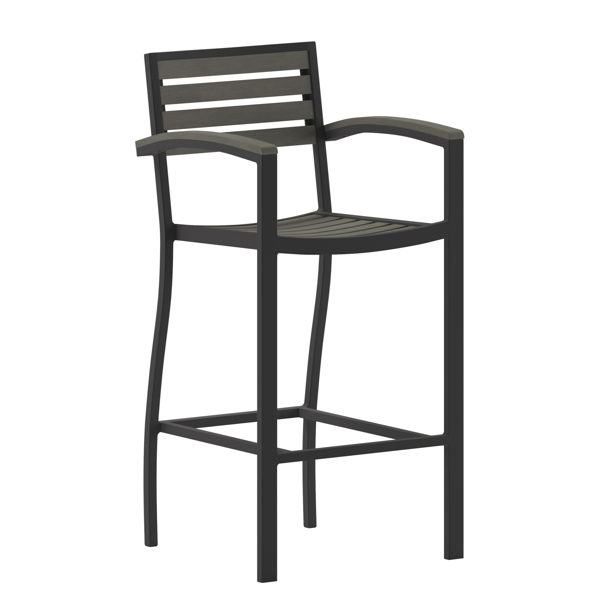 Flash Furniture, Patio Bar Stool with Gray Wash Slats and Armrests, Primary Color Gray, Material Aluminum, Width 22 in, Model XUDGHW6036BARY