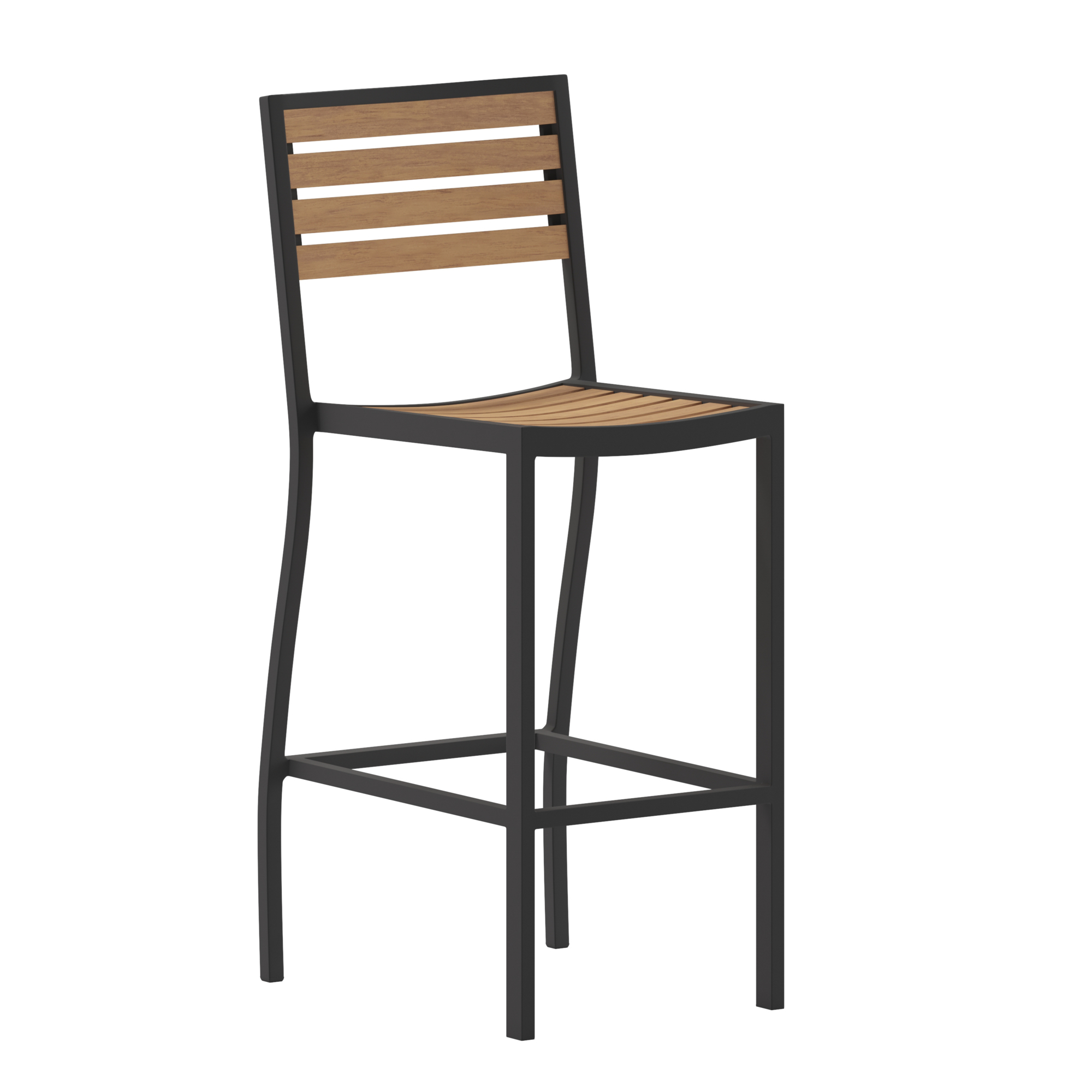 Flash Furniture, All-Weather Patio Bar Stool with Faux Teak Slats, Primary Color Brown, Material Aluminum, Width 18.25 in, Model XUDGHW6036B