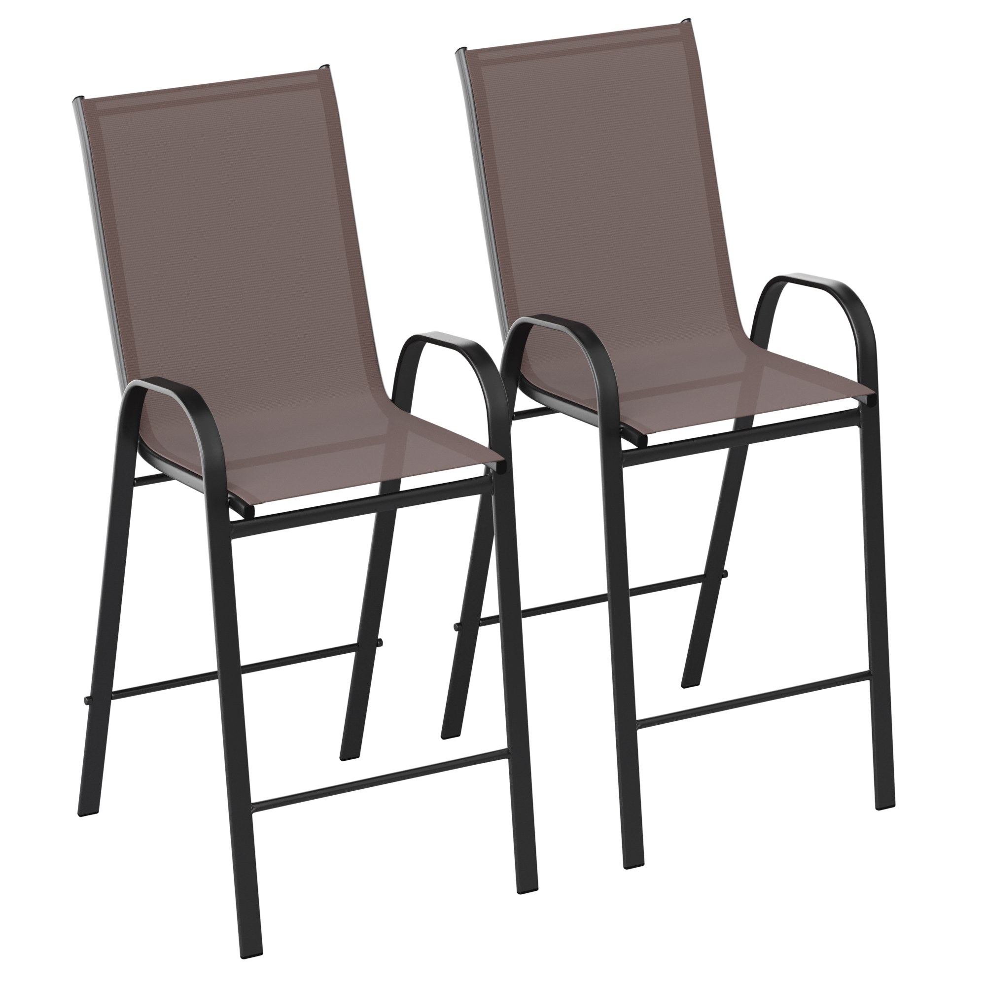 Flash Furniture, 2PK Brown Outdoor Stack Barstools w/ Flex Material, Primary Color Brown, Material Metal, Width 22 in, Model 2JJ092HB