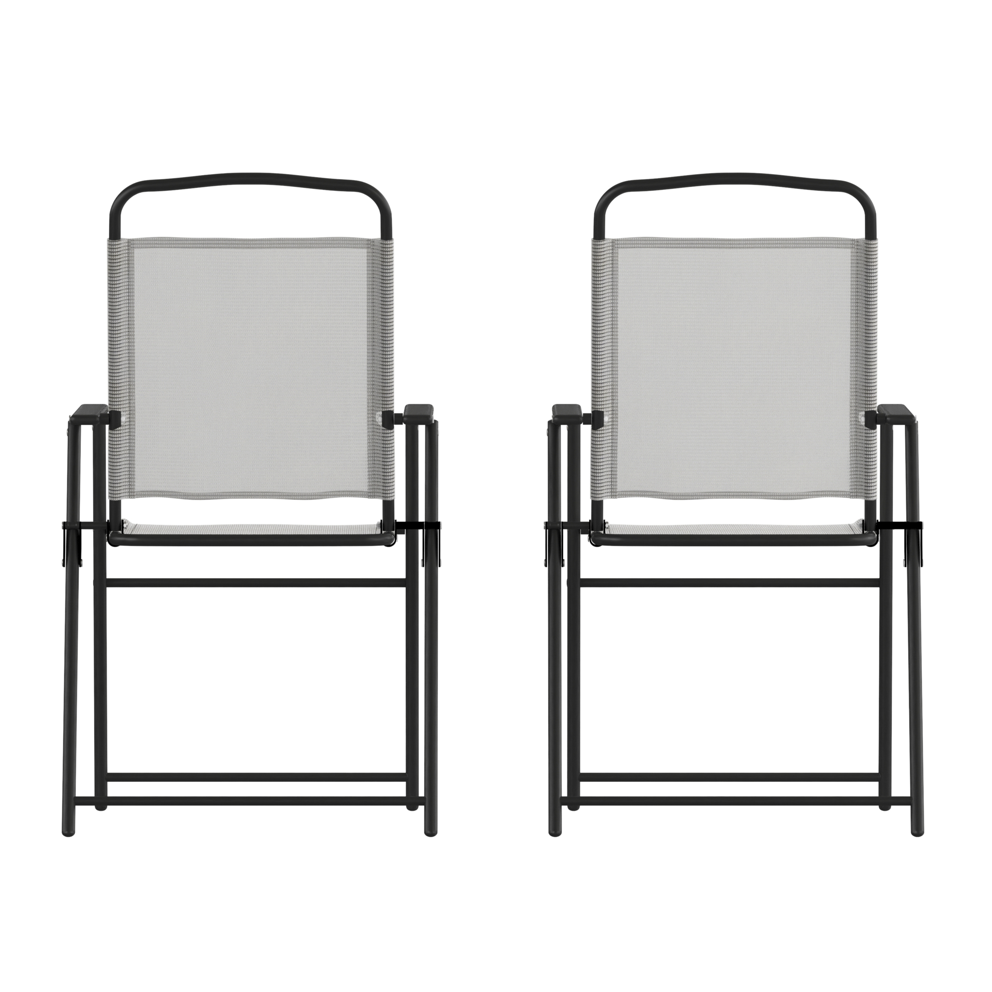 Flash Furniture, 2PK Gray Folding Sling Patio Chairs with Armrests, Primary Color Gray, Material Steel, Width 20.75 in, Model 2GMSC098GY