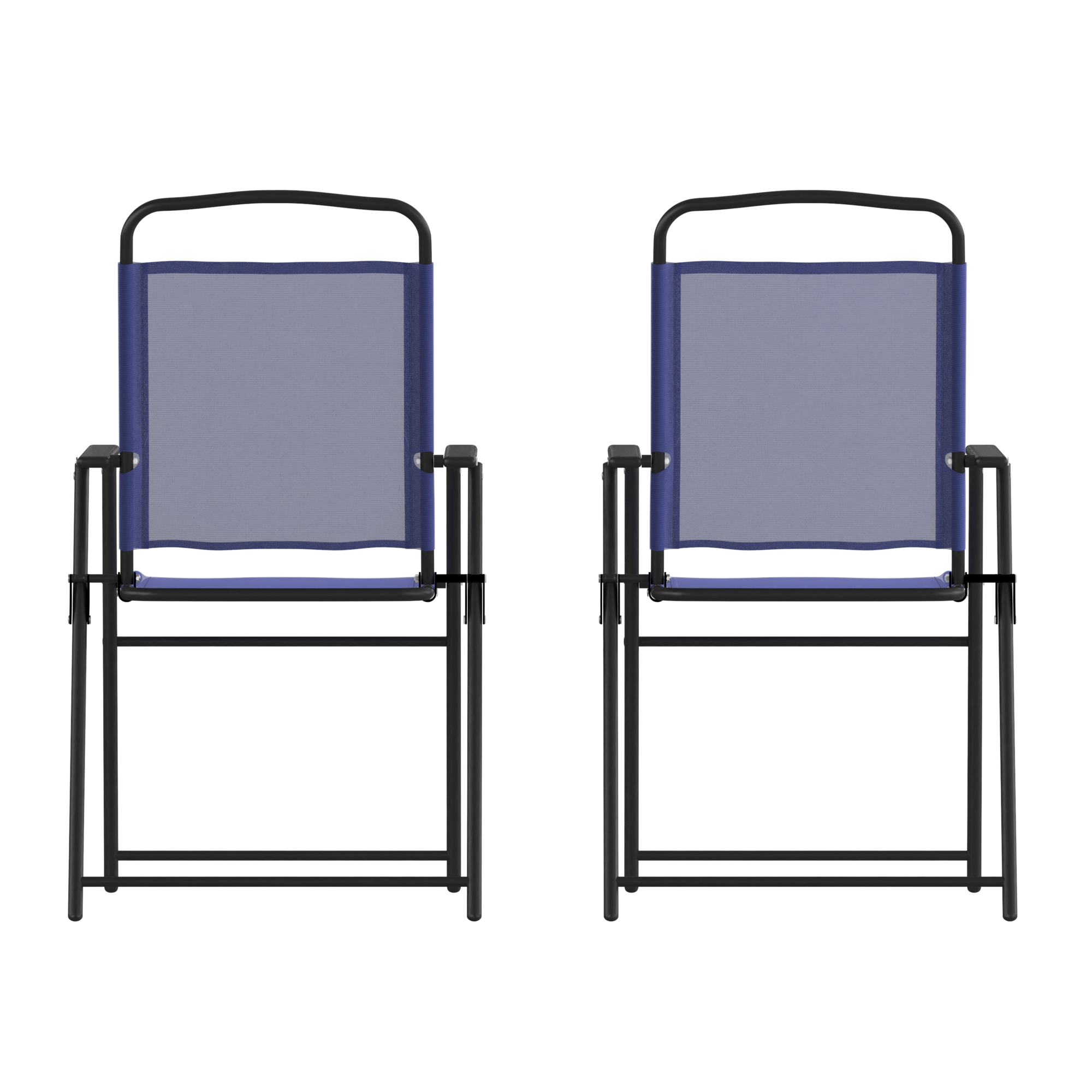 Flash Furniture, 2PK Navy Folding Sling Patio Chairs with Armrests, Primary Color Blue, Material Steel, Width 20.75 in, Model 2GMSC098NV