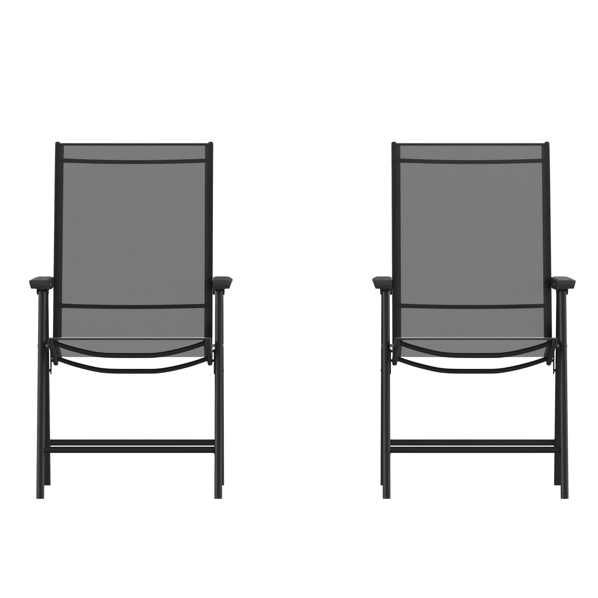 Flash Furniture, 2PK Black/Black Outdoor Folding Patio Sling Chair, Primary Color Black, Material Steel, Width 20.75 in, Model 2TLHSC044BKBK