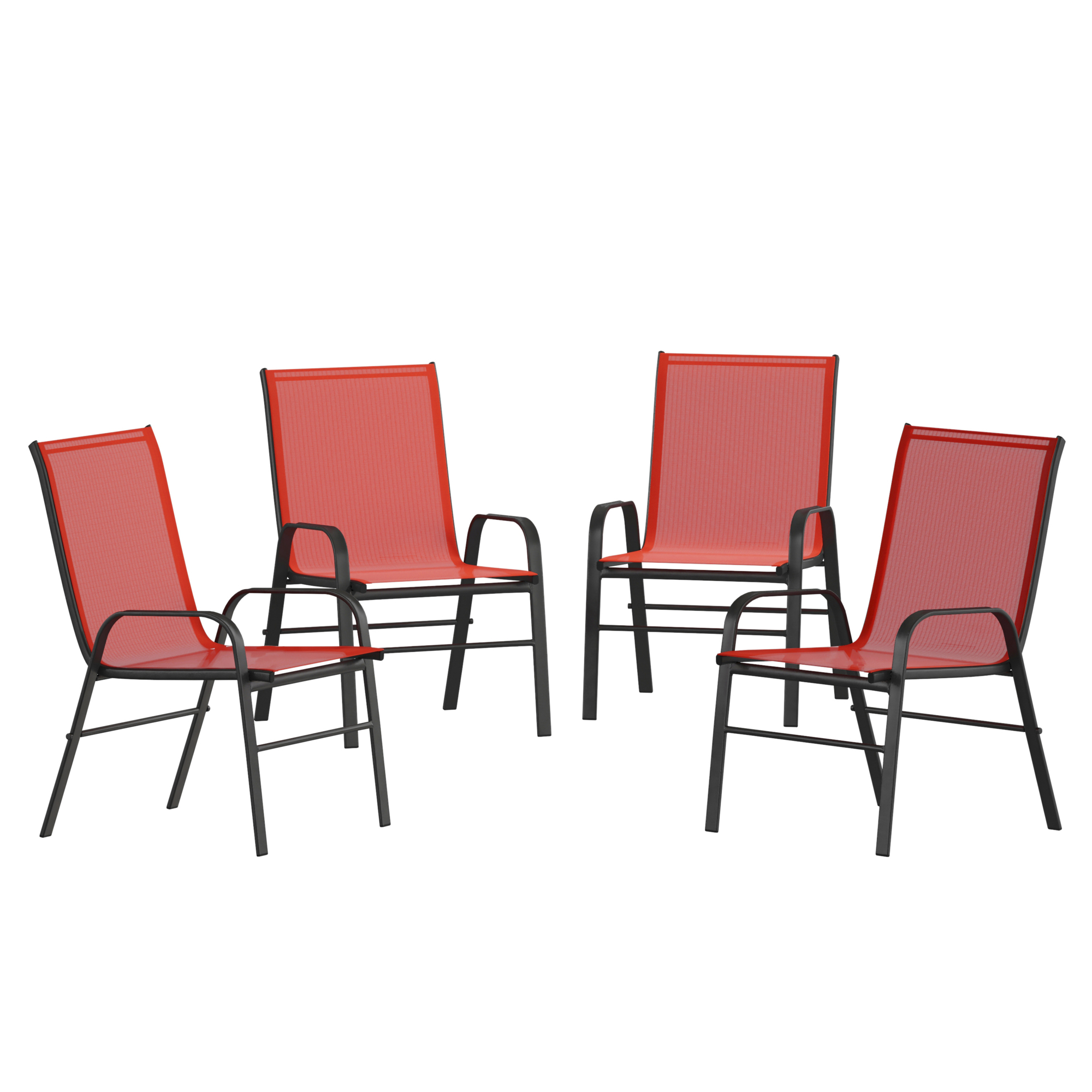 Flash Furniture, 4 Pack Red Outdoor Stack Chair w/ Flex Material, Primary Color Red, Material Steel, Width 21.25 in, Model 4JJ303CRD