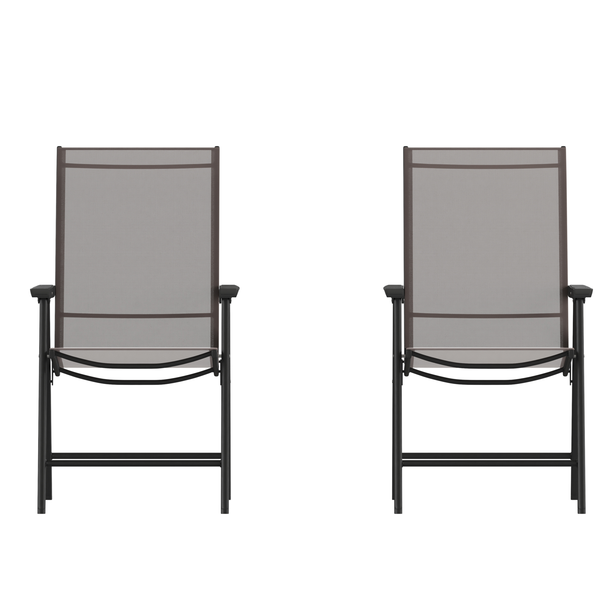 Flash Furniture, 2PK Brown/Black Outdoor Folding Patio Sling Chair, Primary Color Brown, Material Steel, Width 20.75 in, Model 2TLHSC044BR