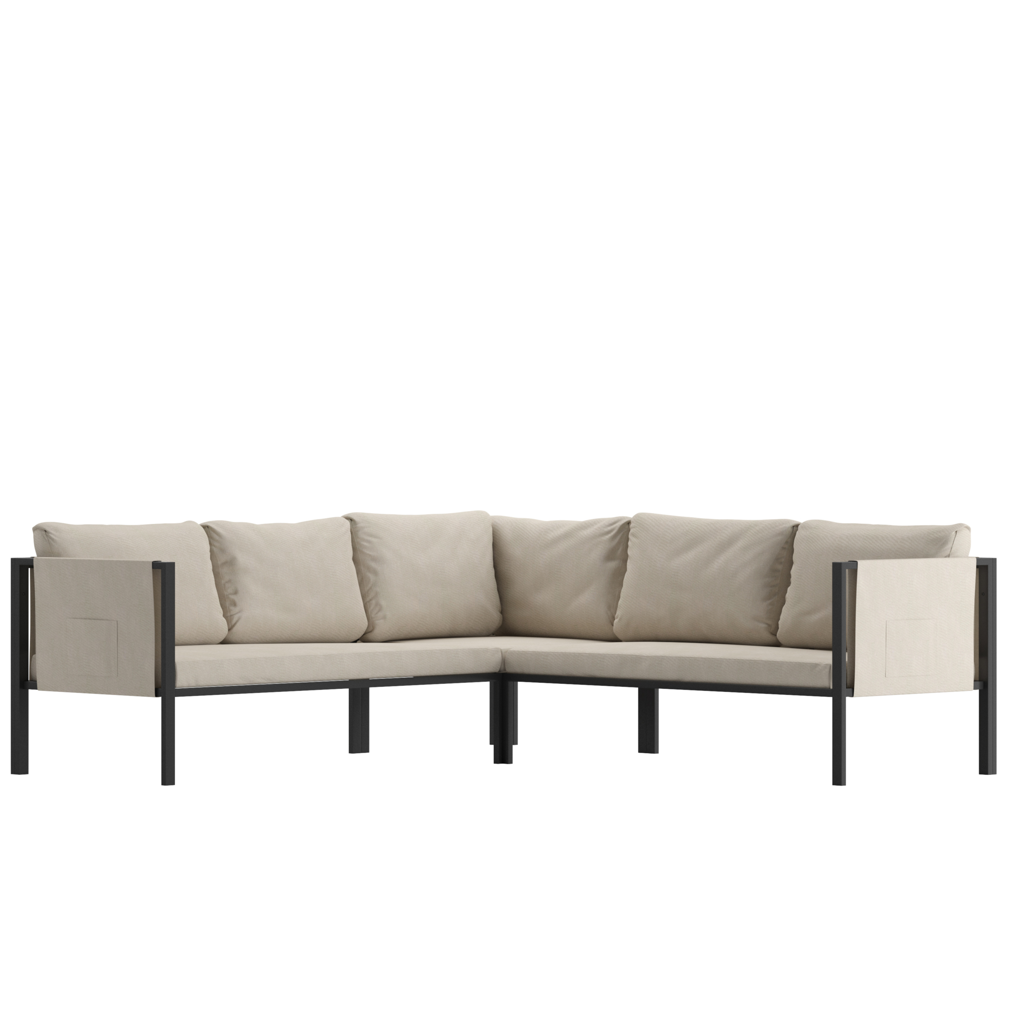 Flash Furniture, Black Sectional with Storage Beige Cushions, Primary Color Beige, Material Steel, Width 85.25 in, Model GM201108SECGY