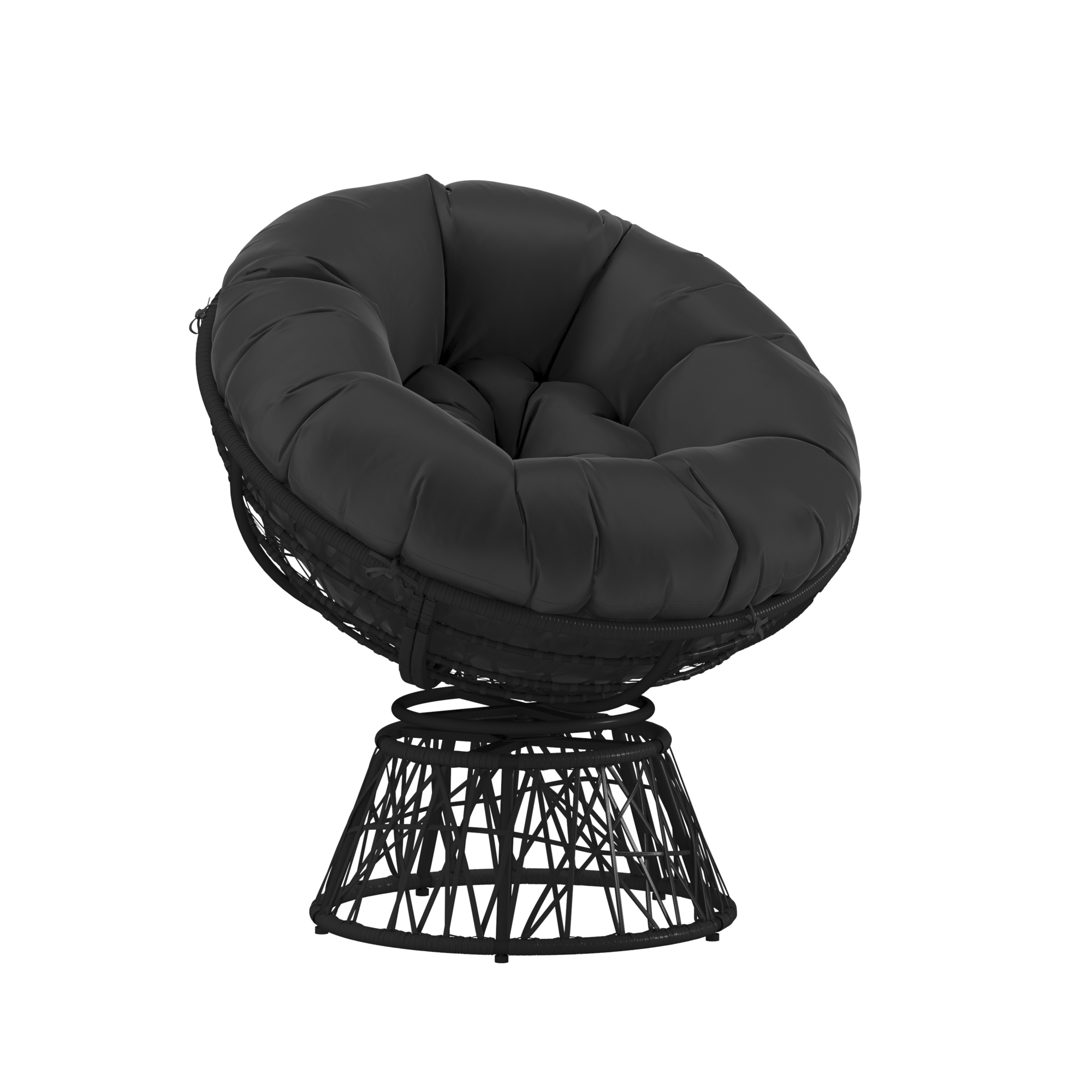 Flash Furniture, Swivel Patio Papasan Chair with Black Cushion, Primary Color Black, Material Steel, Width 38 in, Model JE5101WBK