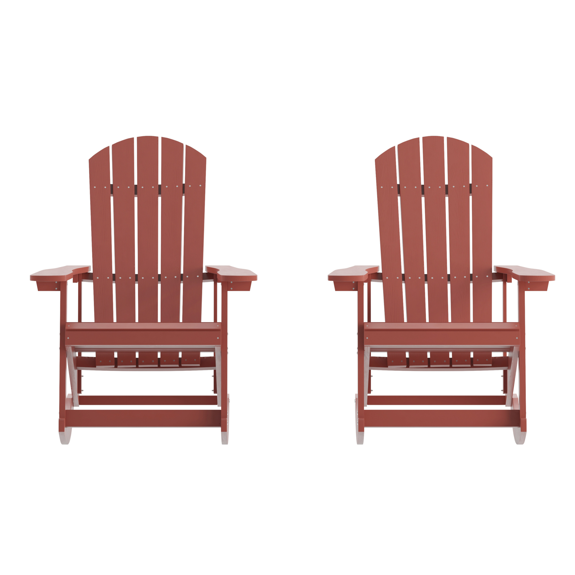 Flash Furniture, 2 PK White Poly Resin Adirondack Rocking Chairs, Primary Color Red, Material Polystyrene, Width 29.5 in, Model JJC14705RED2