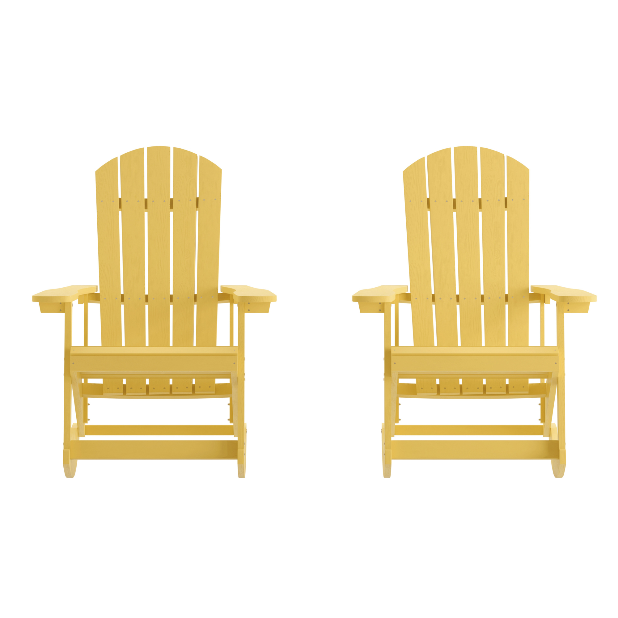 Flash Furniture, 2 PK White Poly Resin Adirondack Rocking Chairs, Primary Color Yellow, Material Polystyrene, Width 29.5 in, Model JJC14705YLW2