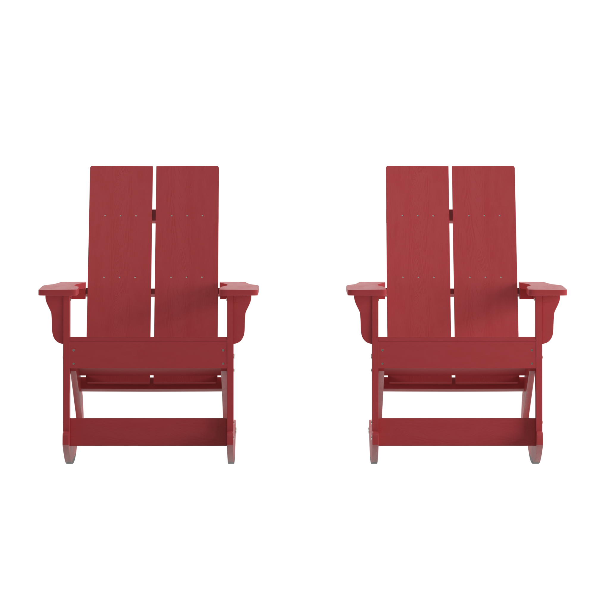 Flash Furniture, 2 Pack Red Modern Poly Resin Adirondack Rockers, Primary Color Red, Material Polystyrene, Width 29 in, Model JJC14709RED2