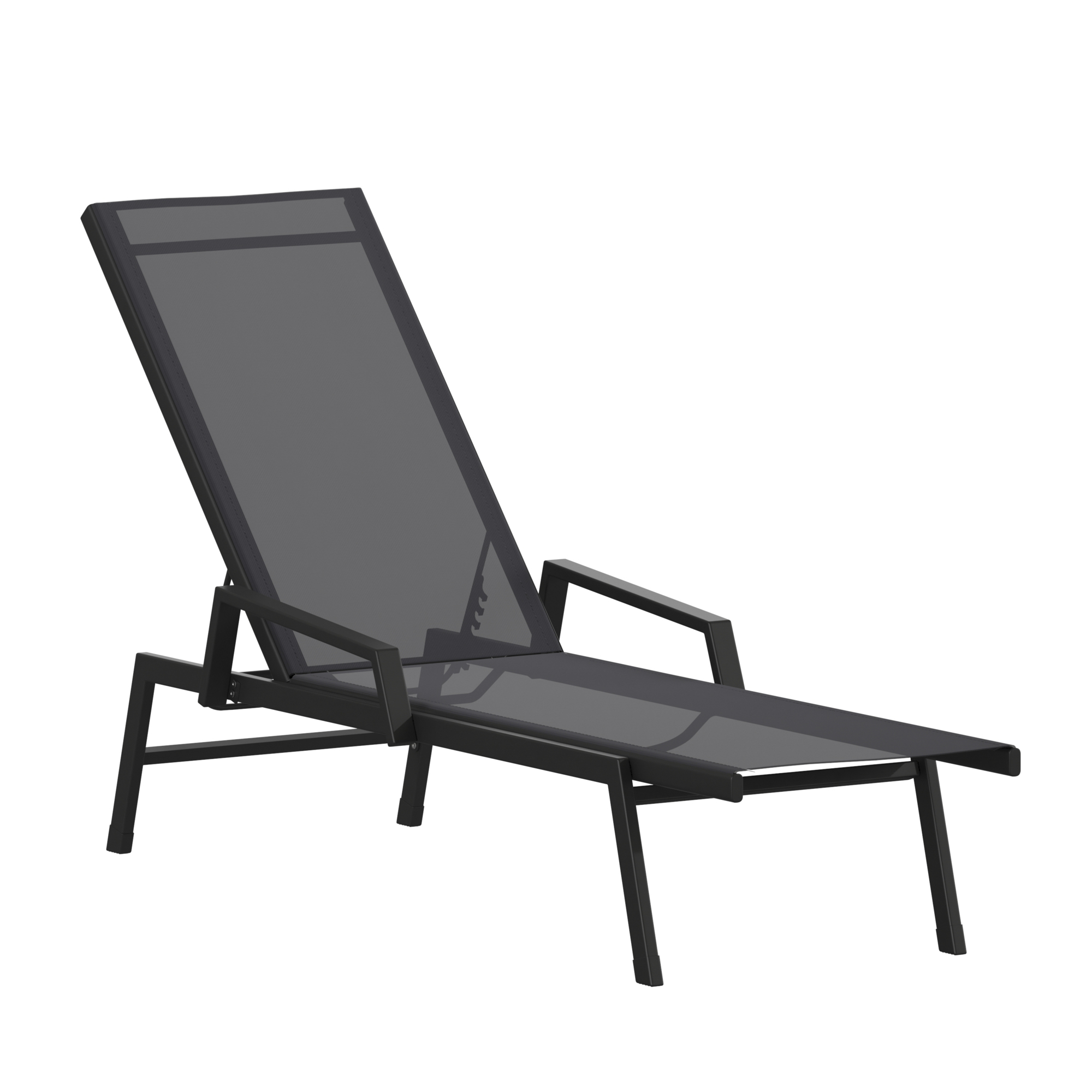 Flash Furniture, Black/Black Adjustable Chaise Lounge with Arms, Primary Color Black, Material Steel, Width 23.25 in, Model JJLC323BKBK