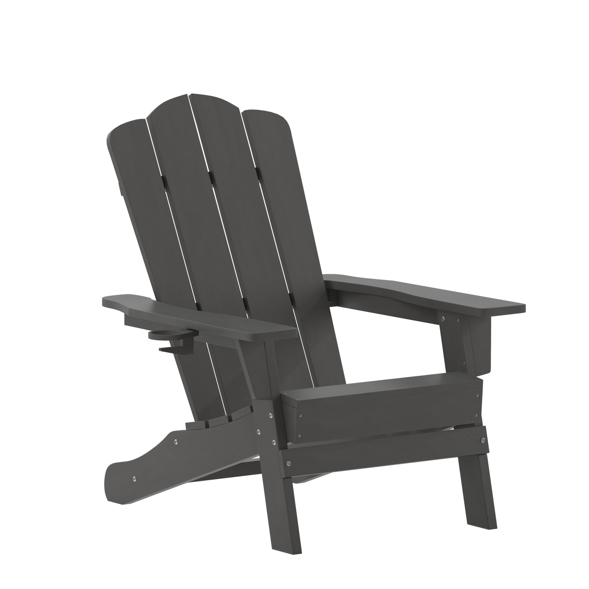 Flash Furniture, Gray Adirondack Patio Chair with Cupholder, Primary Color Gray, Material HDPE, Width 29.25 in, Model LEHMP104410GY