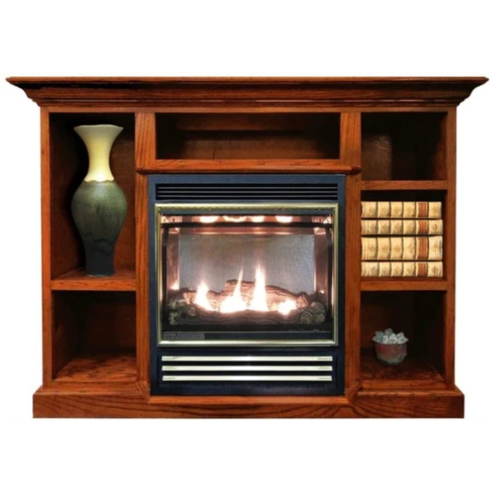 Buck, Vent Free Gas Fireplace with Dark Oak Mantel Combo, Heat Output 25000 Btu/hour, Heating Capability 1000 ftÂ², Model NV 11272NATPRES-DO