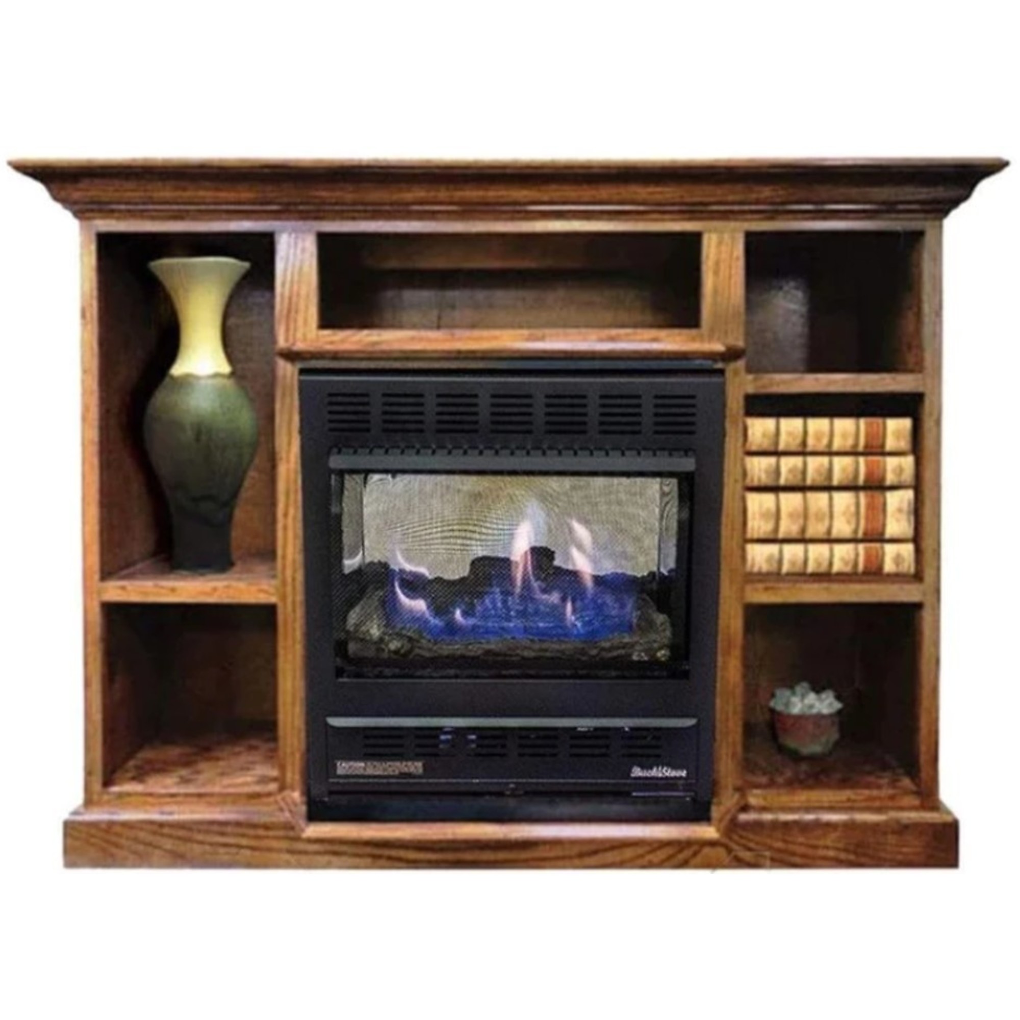 Buck, Vent Free Gas Fireplace with Light Oak Mantel Combo, Heat Output 25000 Btu/hour, Heating Capability 1000 ftÂ², Model NV 11272LPPRES-LO
