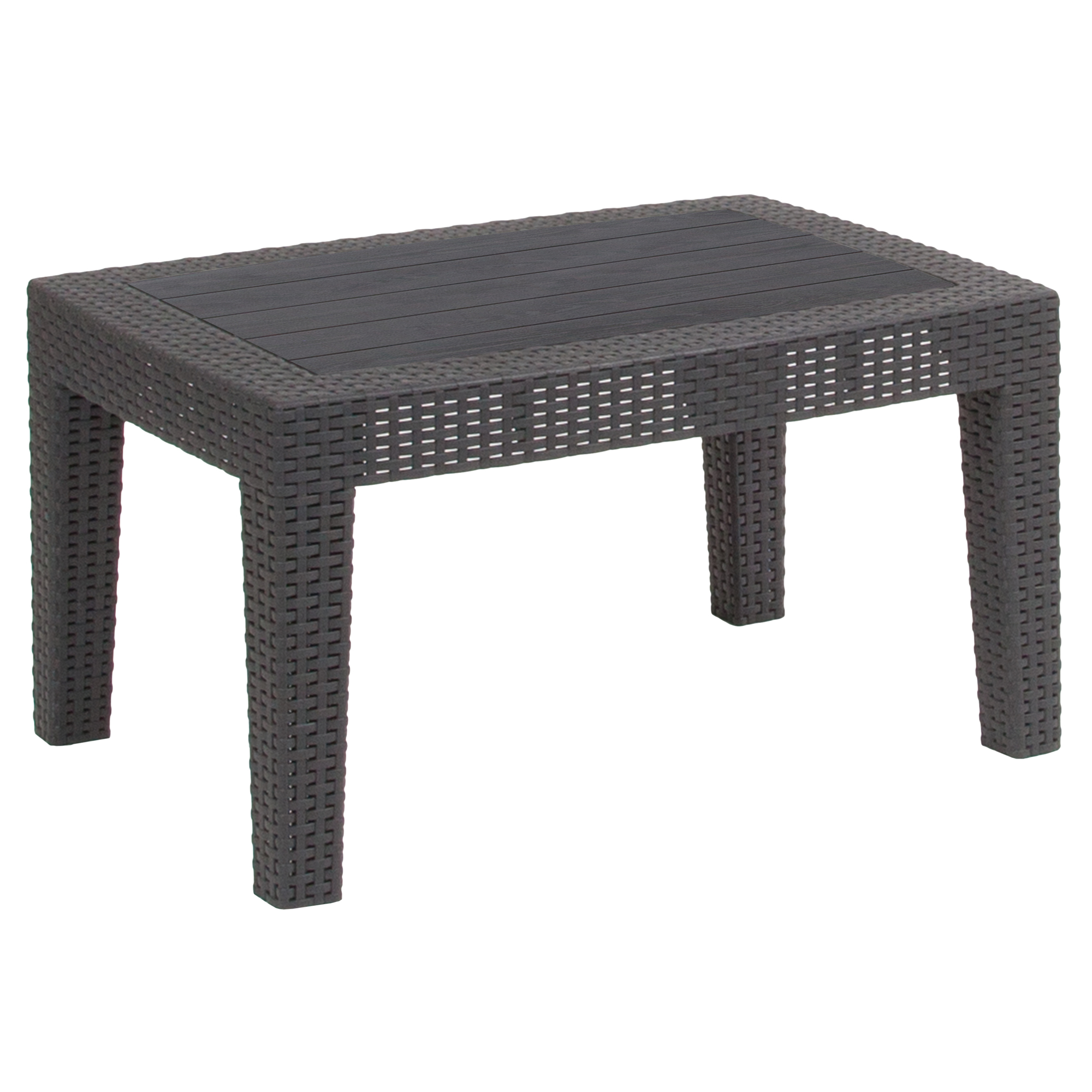 Flash Furniture, Dark Gray Faux Rattan Coffee Table - Patio Table, Table Shape Rectangle, Primary Color Gray, Height 15 in, Model DADSF2TDKGY