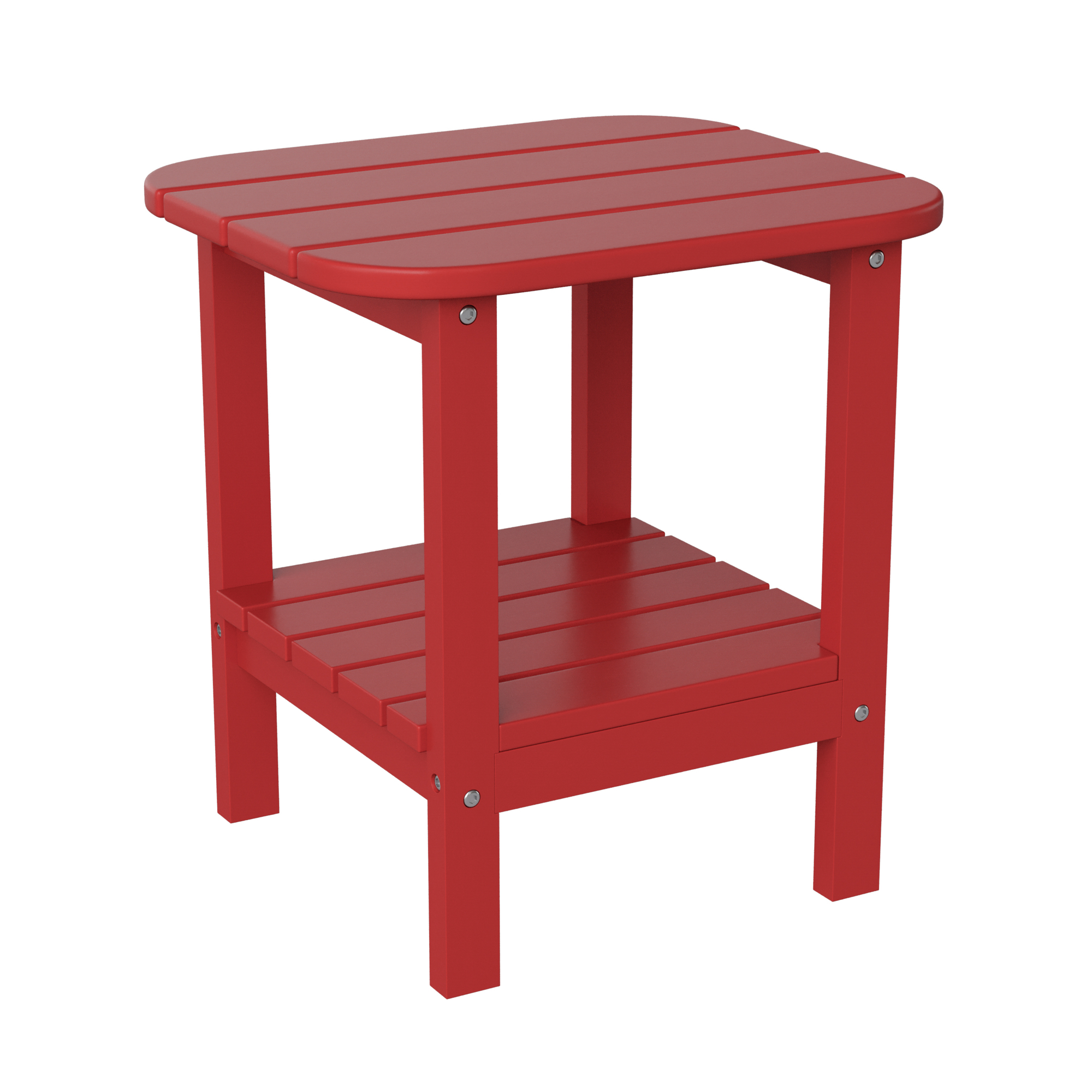 Flash Furniture, Red 2 Tier Adirondack Style Patio Side Table, Table Shape Rectangle, Primary Color Red, Height 17.75 in, Model LEHMP1351517HRD