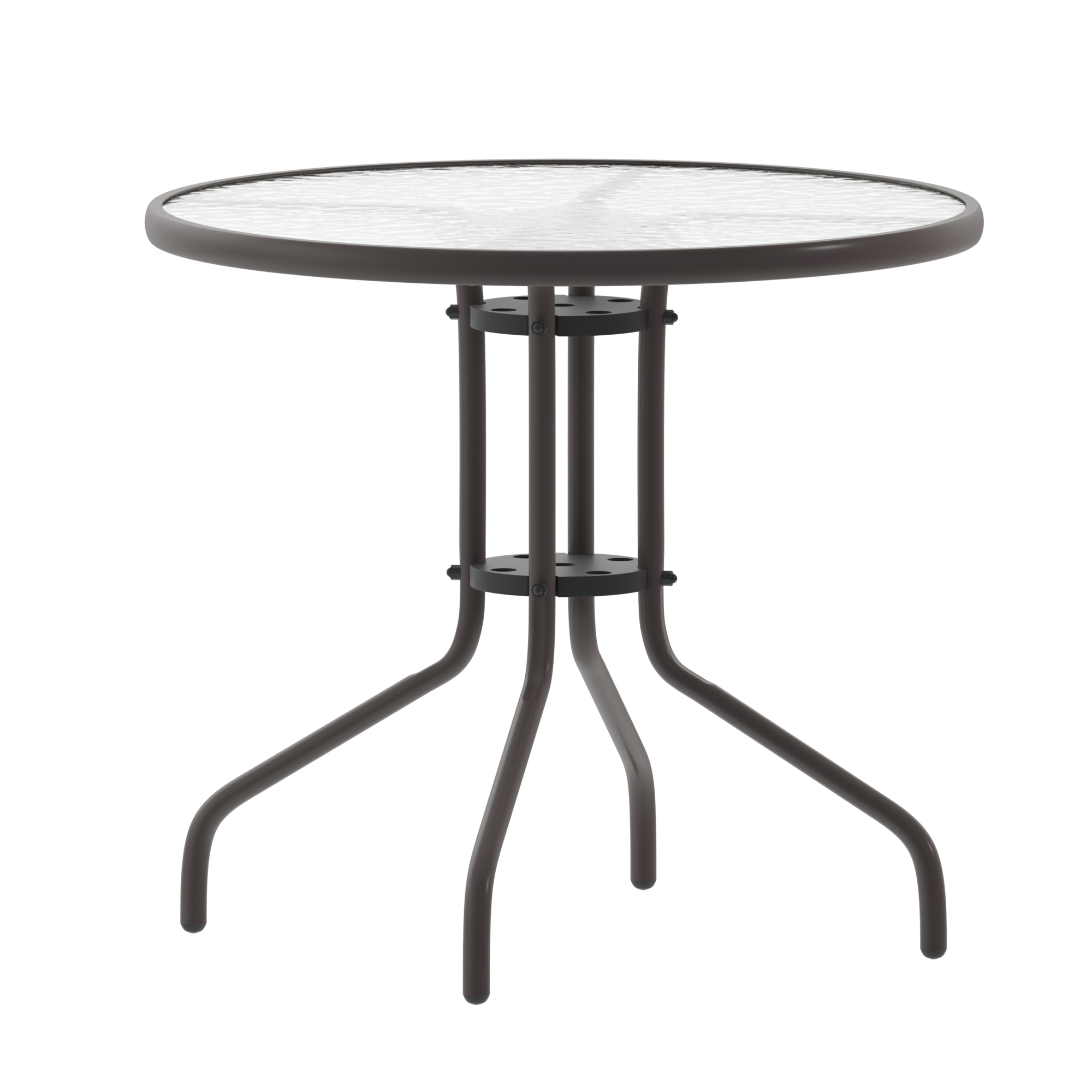 Flash Furniture, 31.5Inch Round Tempered Glass Metal Table, Table Shape Round, Primary Color Brown, Height 28 in, Model TLH0702BZ