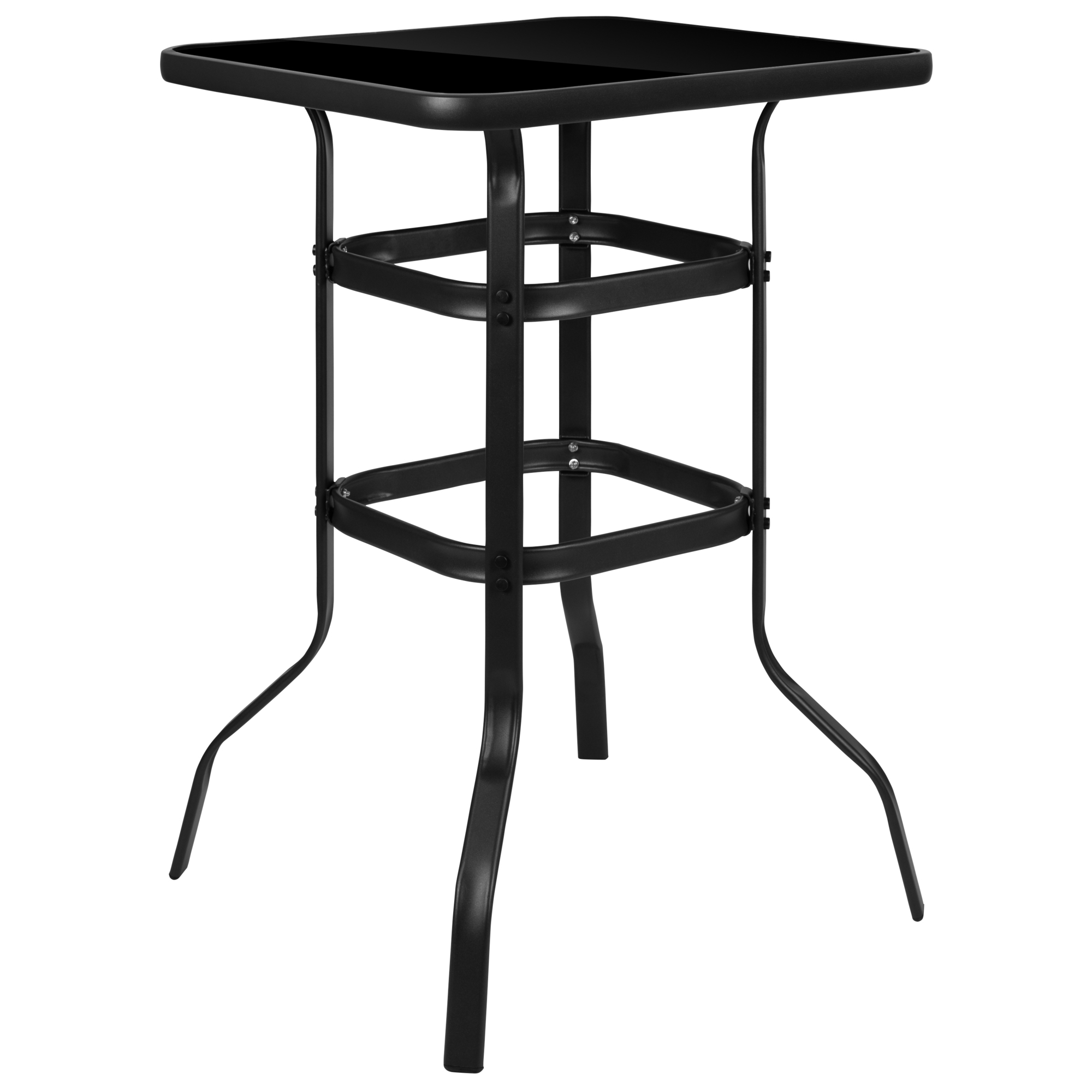 Flash Furniture, Black 27.5Inch Square Glass Metal Patio Bar Table, Table Shape Square, Primary Color Black, Height 39.5 in, Model TLH073HB