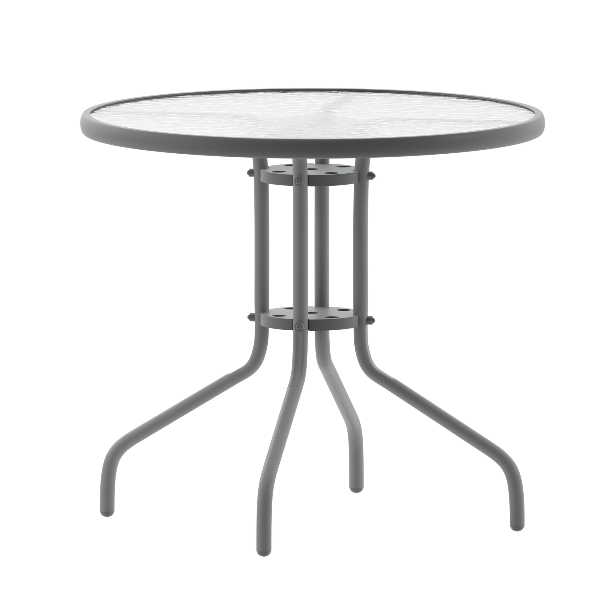 Flash Furniture, 31.5Inch Round Tempered Glass Metal Table, Table Shape Round, Primary Color Gray, Height 28 in, Model TLH0702SV