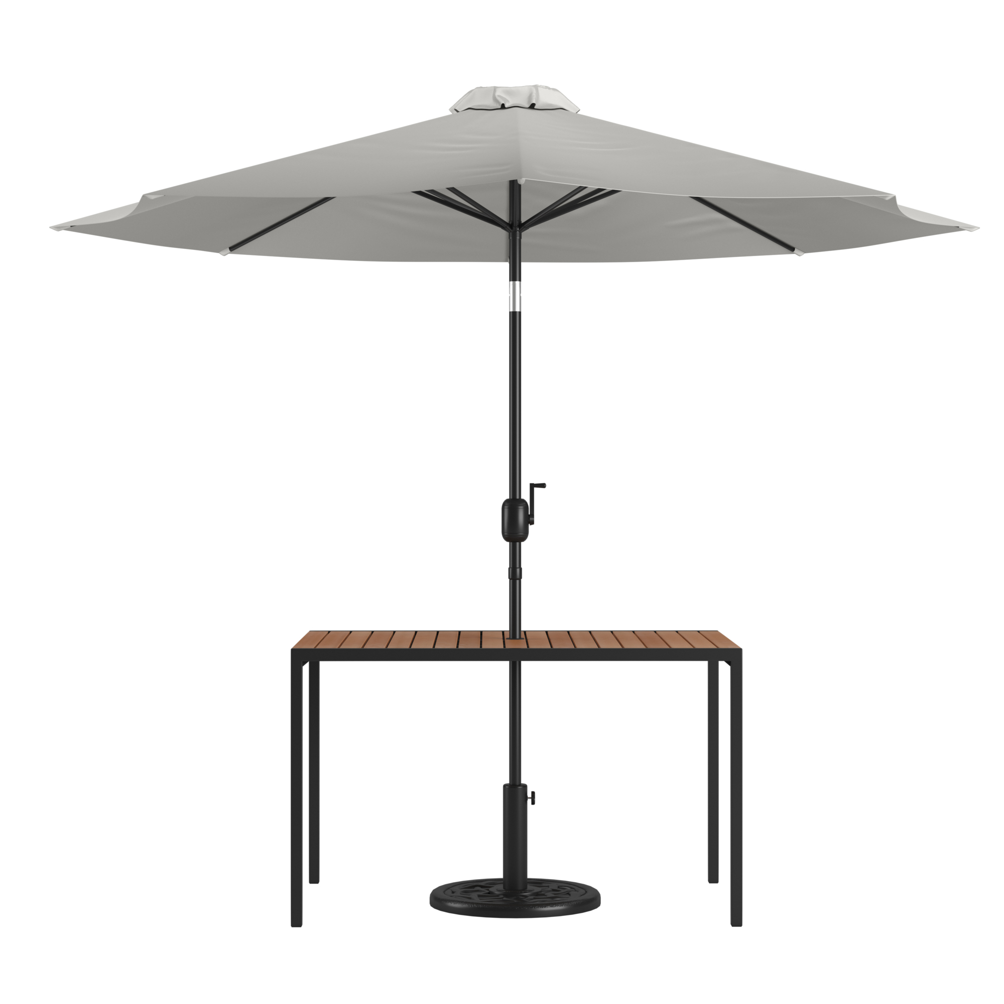 Flash Furniture, Faux Teak 30 x 48 Patio Table-Gray Umbrella Base, Table Shape Rectangle, Primary Color Gray, Height 29.5 in, Model XU3048UB19BGY