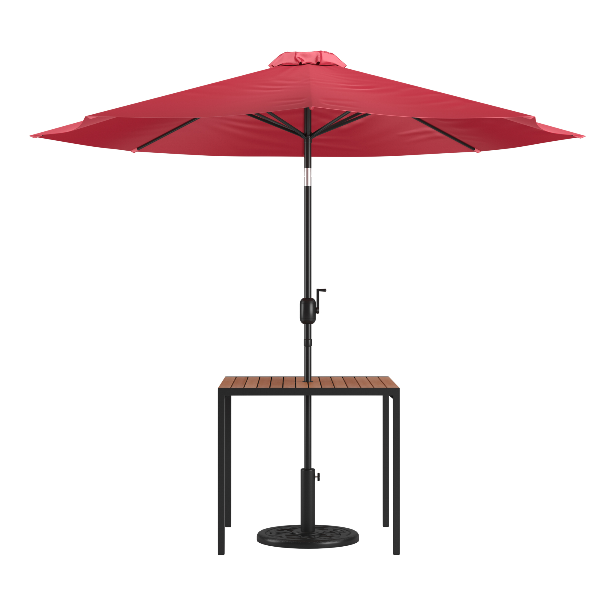 Flash Furniture, Faux Teak 35Inch Patio Table-Red Umbrella Base, Table Shape Square, Primary Color Red, Height 29.5 in, Model XU8100UB19BRD