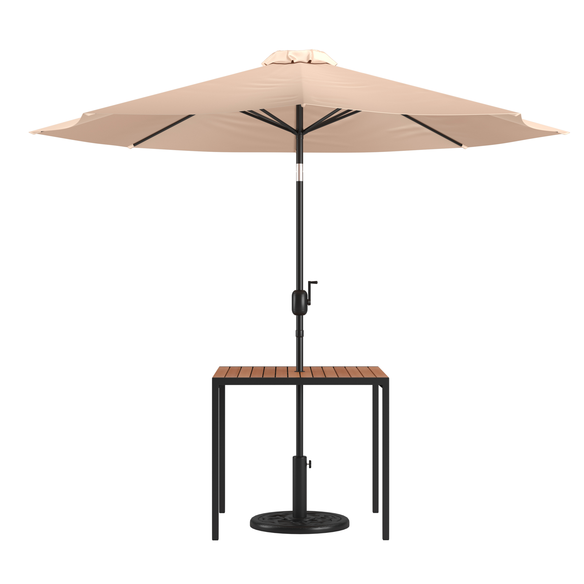 Flash Furniture, Faux Teak 35Inch Patio Table-Tan Umbrella Base, Table Shape Square, Primary Color Beige, Height 29.5 in, Model XU8100UB19BTN
