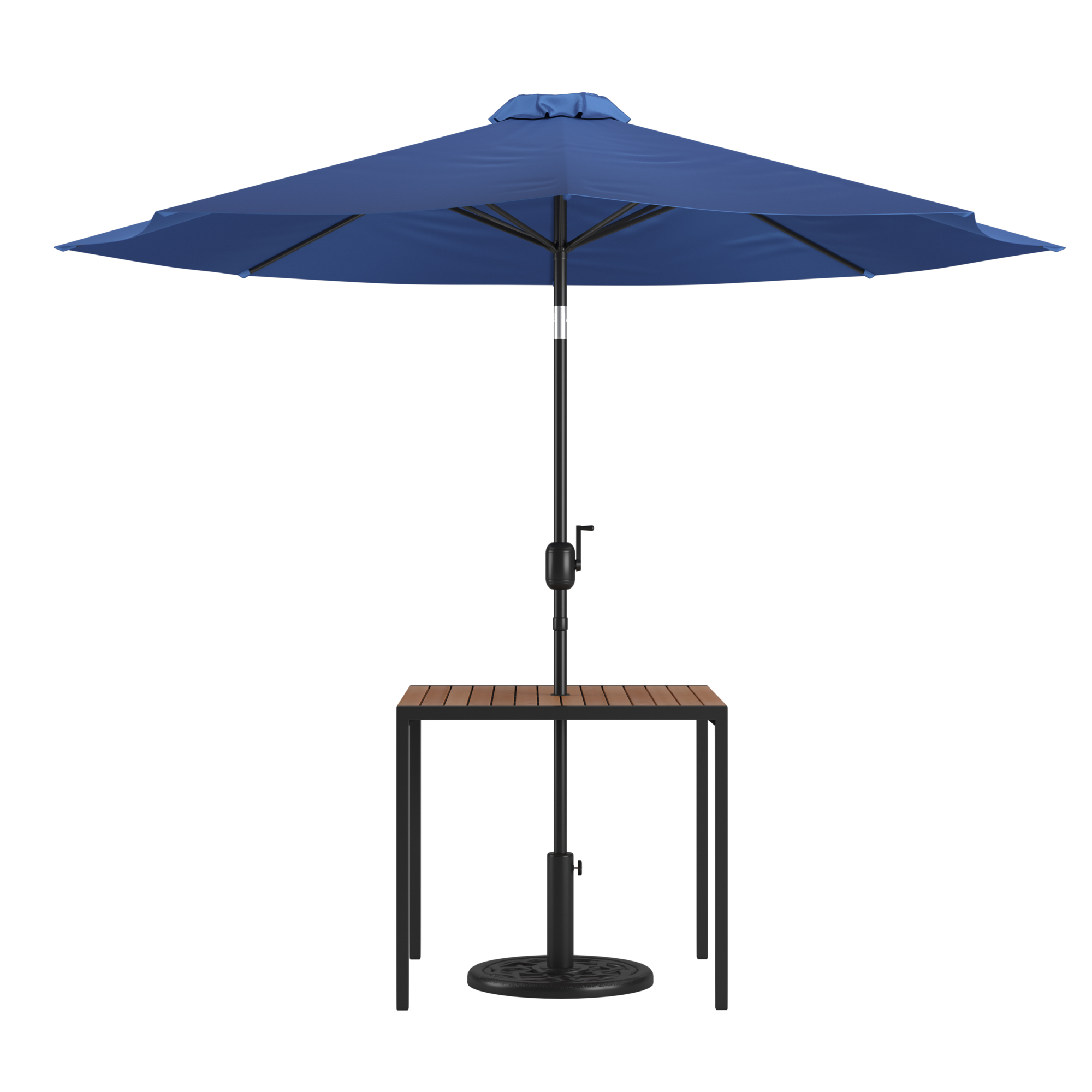 Flash Furniture, Faux Teak 35Inch Patio Table-Navy Umbrella Base, Table Shape Square, Primary Color Blue, Height 29.5 in, Model XU8100UB19BNV