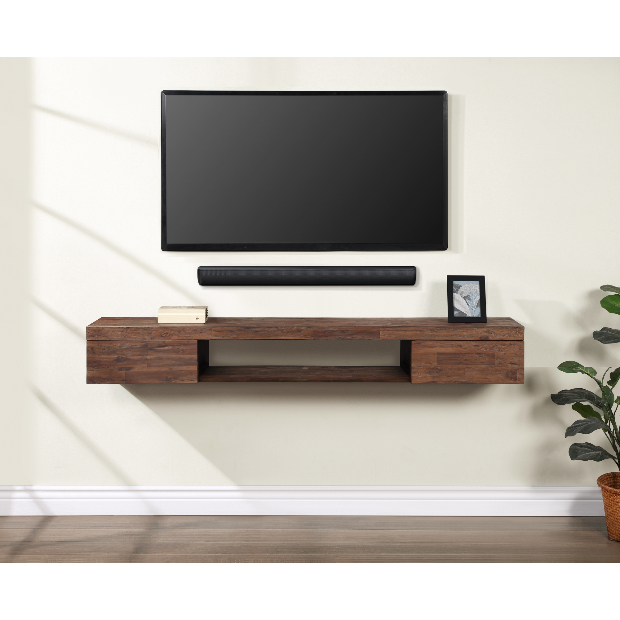 Merry Products, 71Inch floating distressed media console/ TV Stand, Width 71 in, Height 10.04 in, Depth 12.01 in, Model SLF0380115010