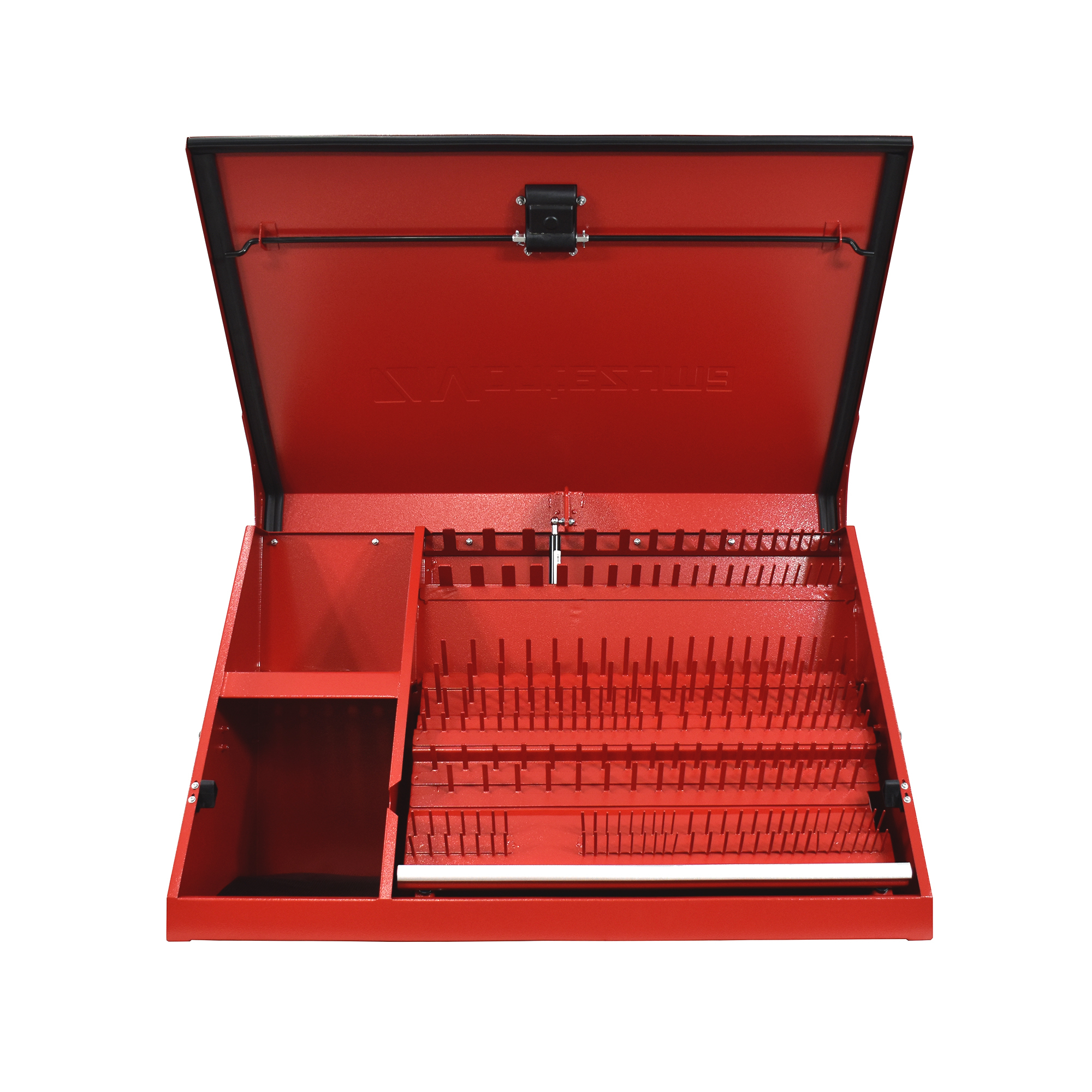Montezuma, 36Inch x 17Inch Triangle Toolbox (steel, red), Width 36.81 in, Height 21.61 in, Color Red, Model XL450-R23