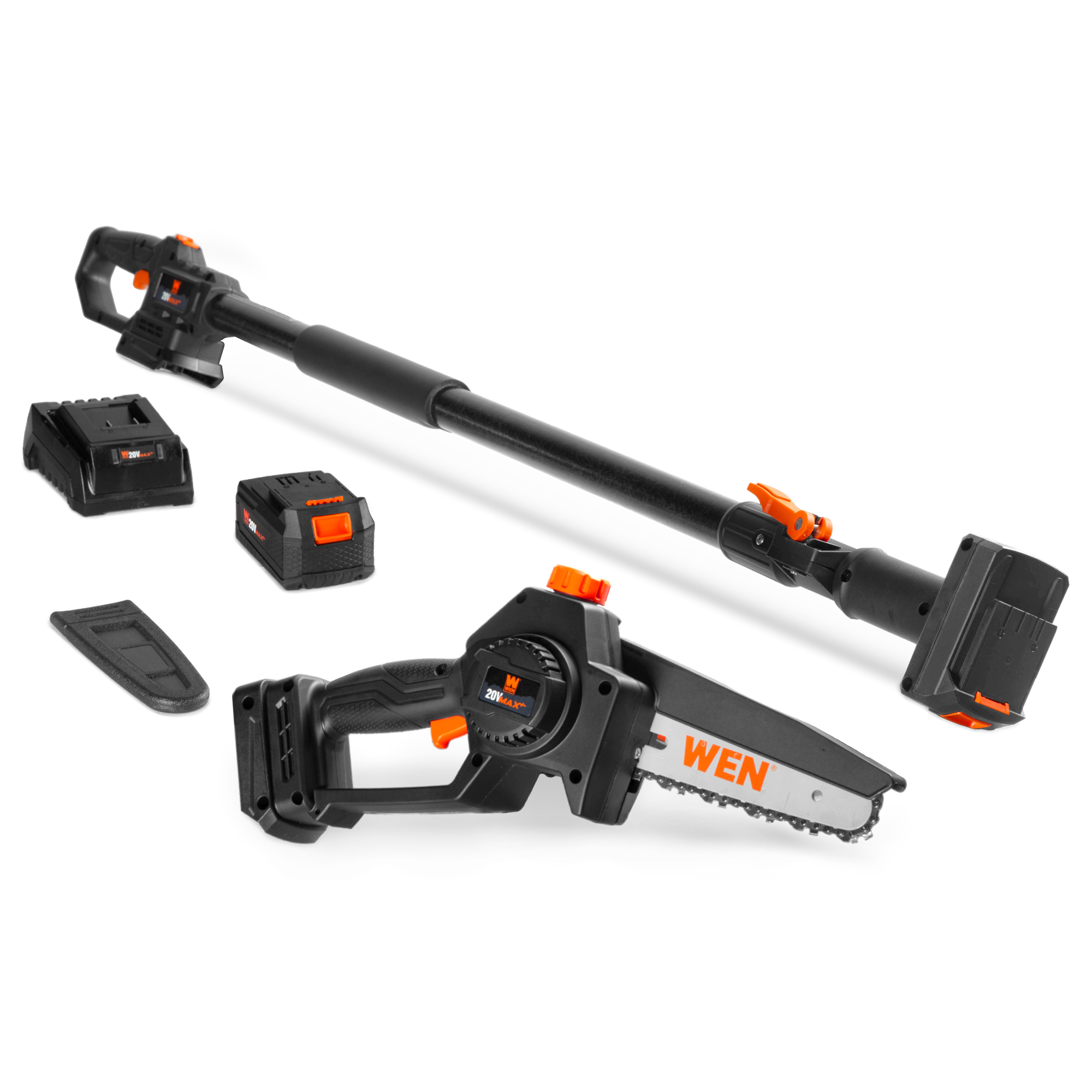 WEN, 2Inch-1 Cordless 6Inch Pole Saw and Mini Chainsaw, 2 Ah battery, Bar Length 6 in, Operating Height 10 ft, Model 20752